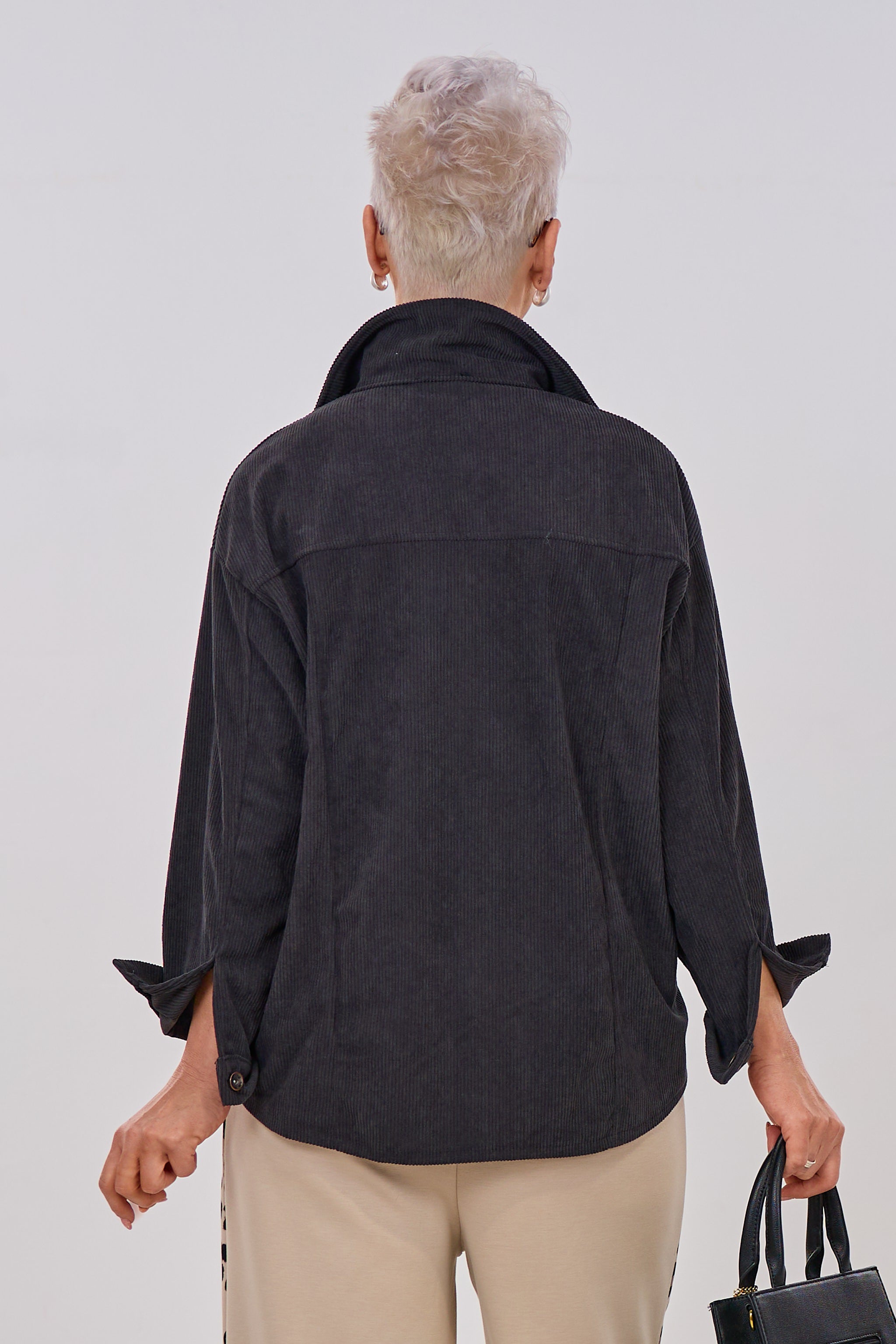 Lange Cord-Hemdjacke, anthrazit
