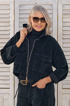 kurze Cordjacke, schwarz