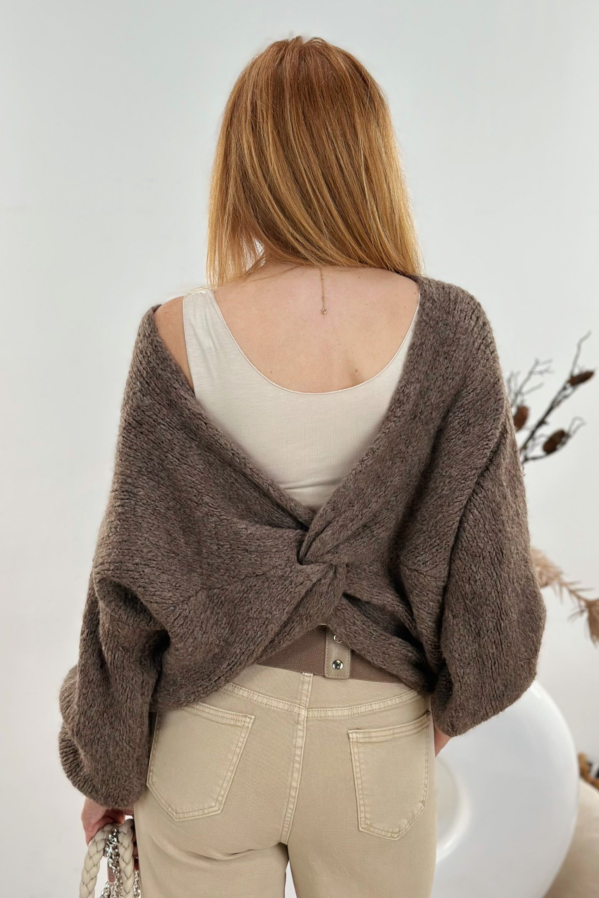 Pulli mit raffiniertem Vorderteil, taupe