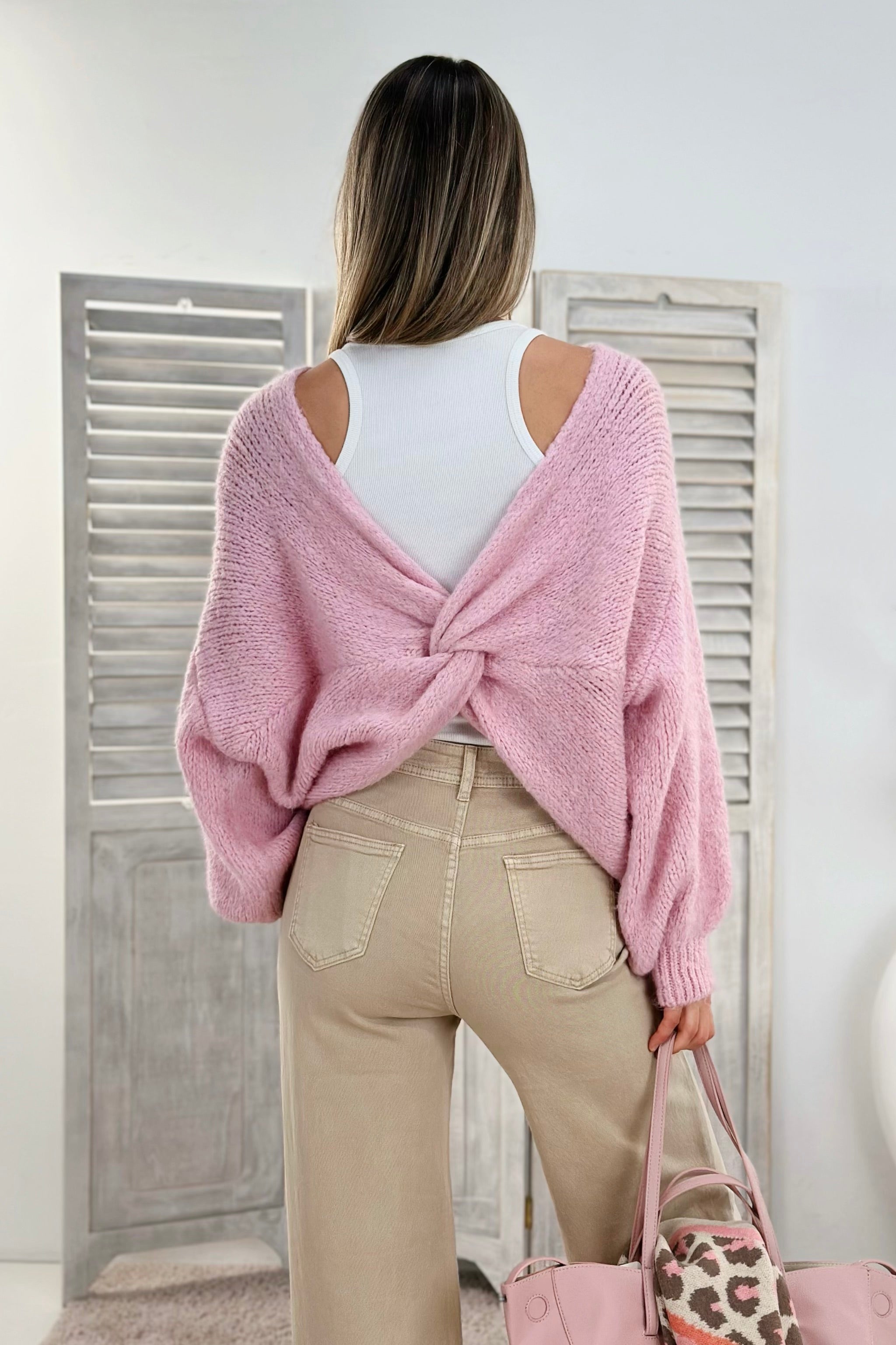 Pulli mit raffiniertem Vorderteil, rosé