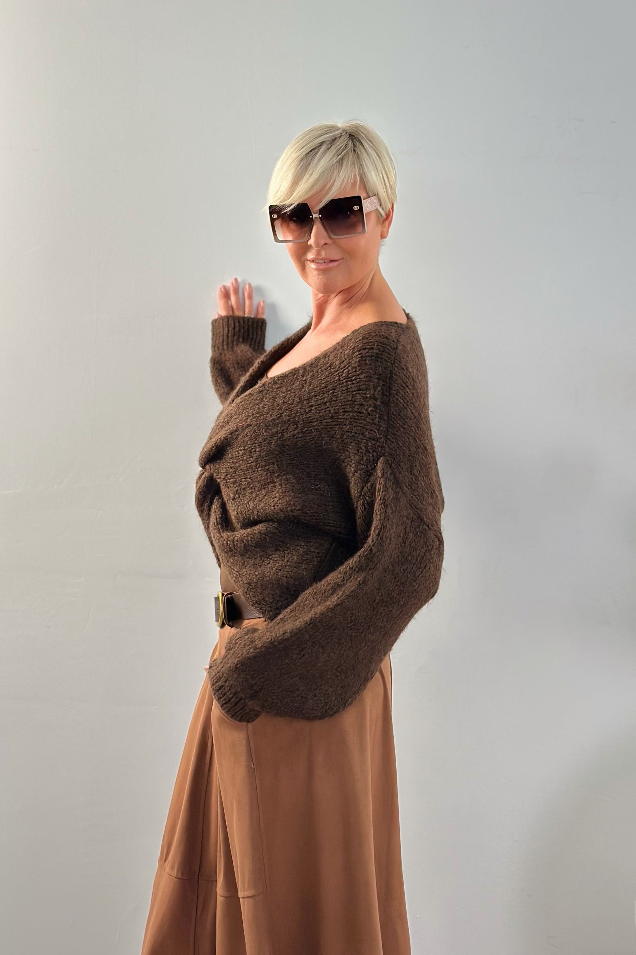 Pulli mit raffiniertem Vorderteil, braun
