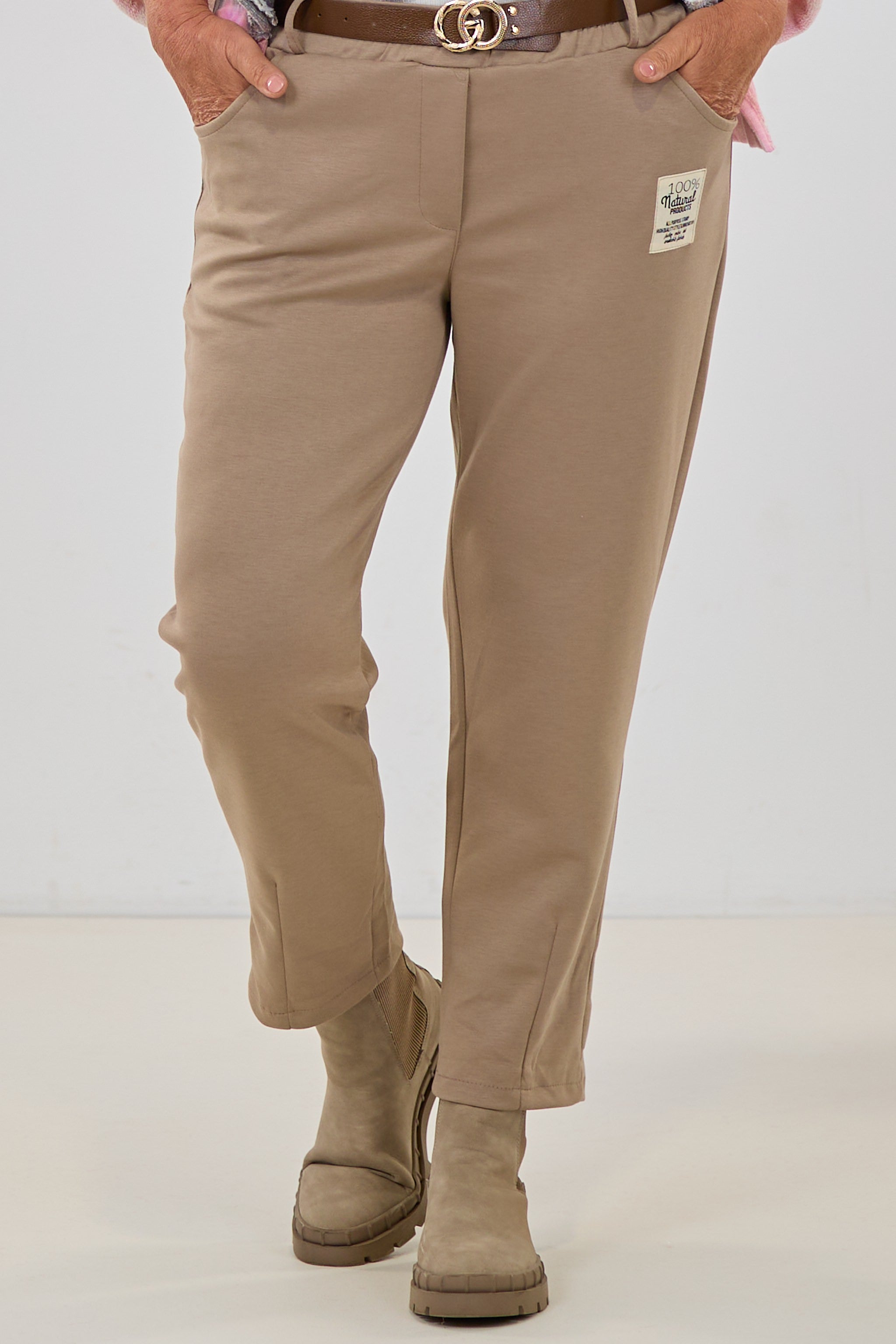Cozy Hose mit Gürtel, taupe