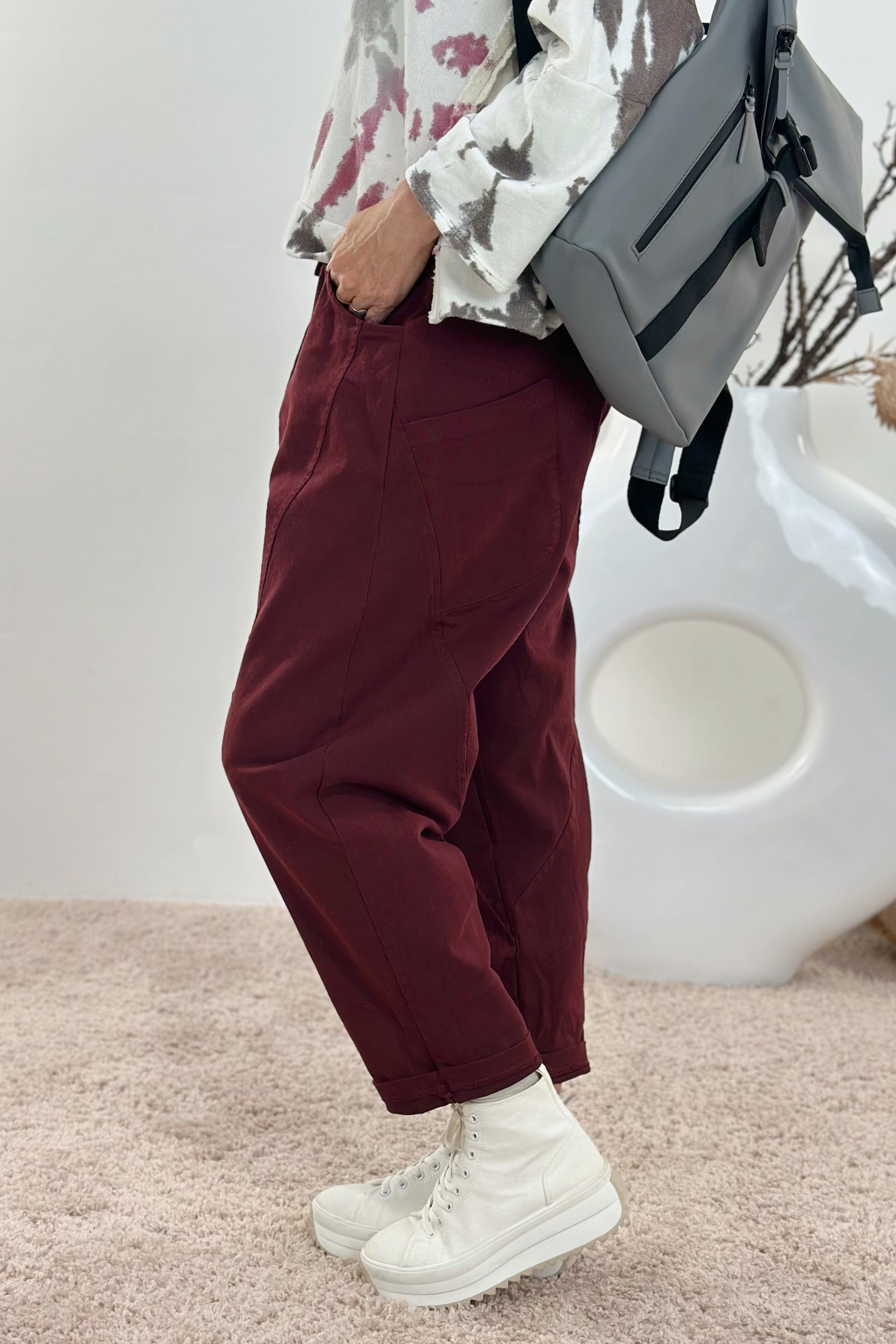 Herbstliche Balloon-Style-Hose, bordeaux