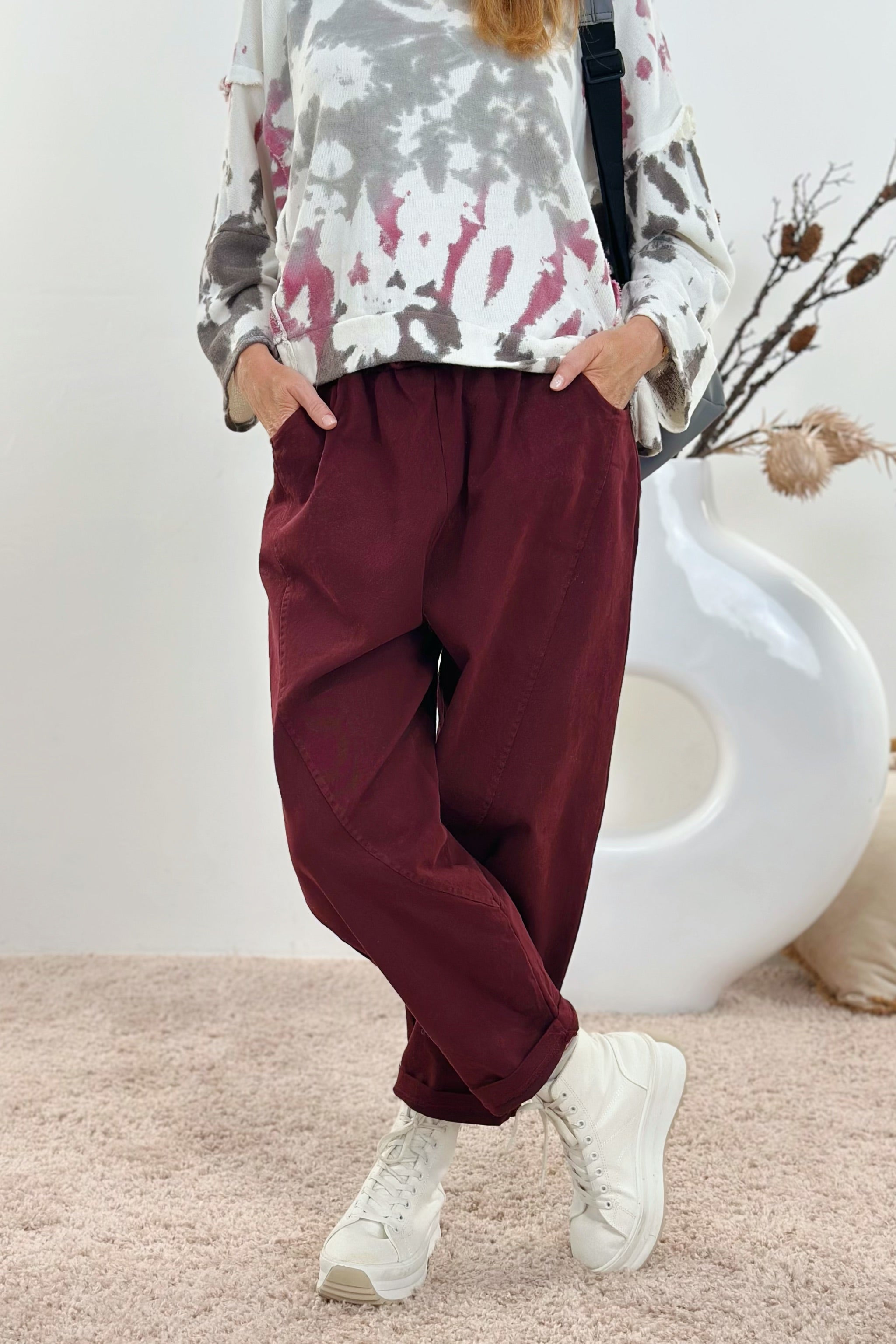 Herbstliche Balloon-Style-Hose, bordeaux