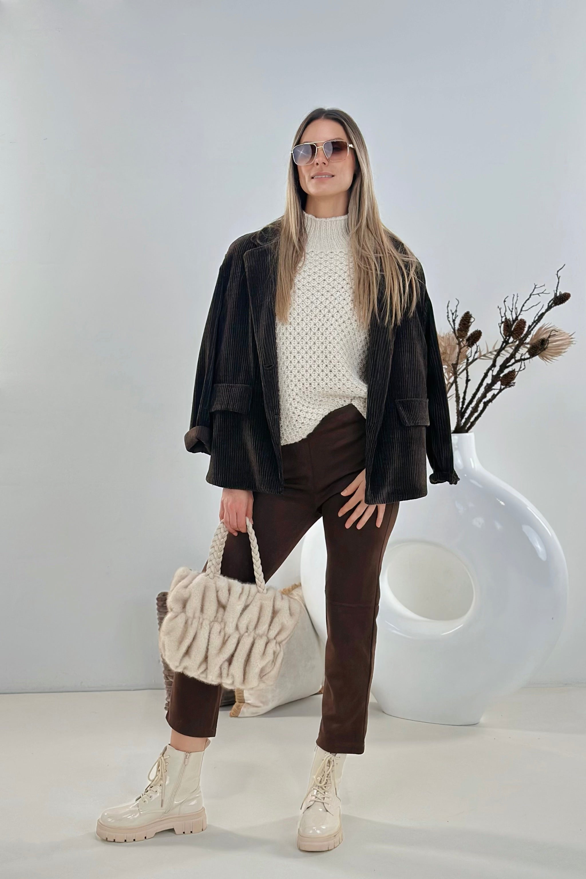 Oversized Blazer, lang, braun