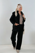 Cord Blazer mit Leo-Futter, schwarz