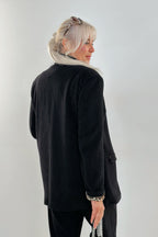 Cord Blazer mit Leo-Futter, schwarz