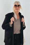 Cord Blazer mit Leo-Futter, schwarz