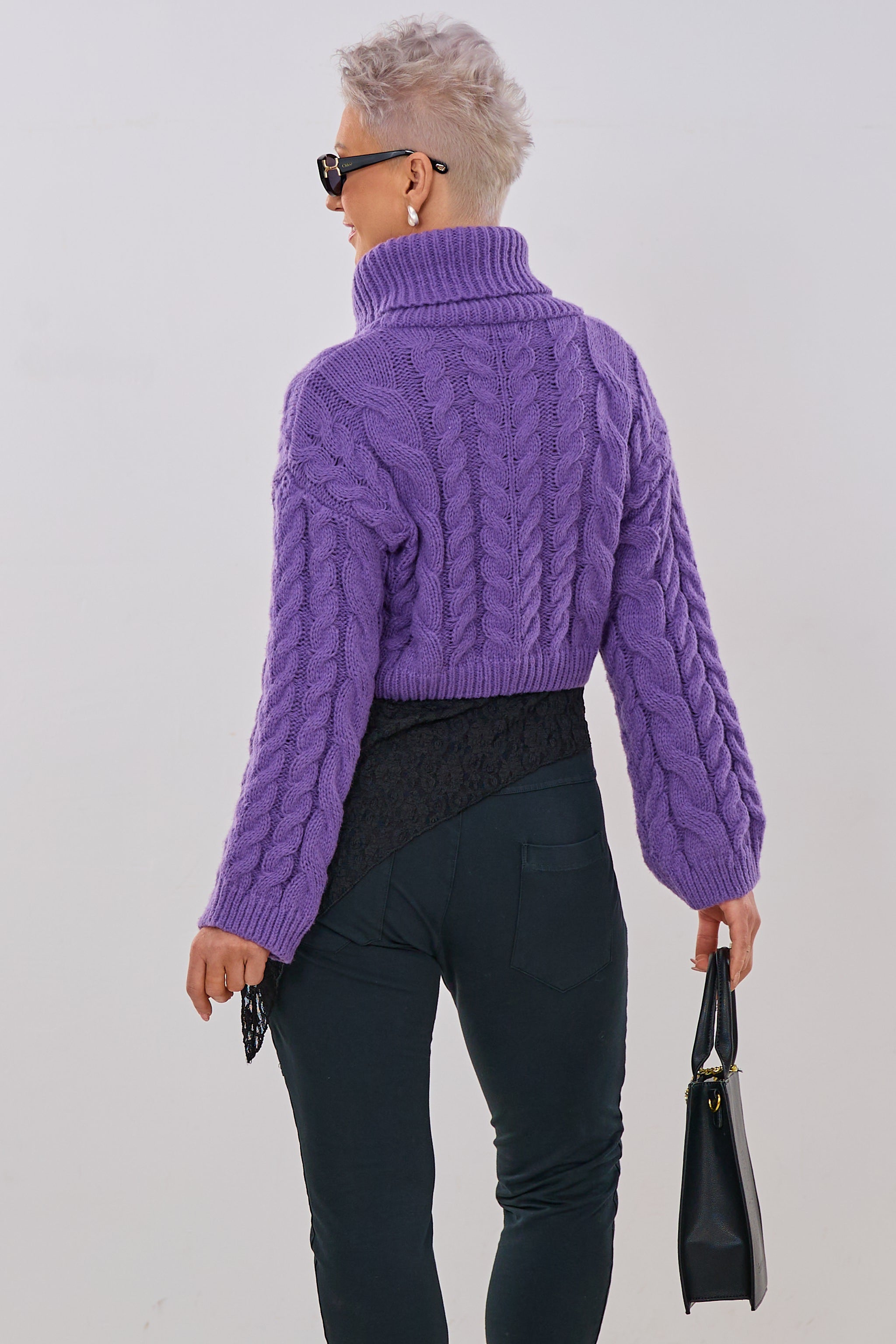 Crop Top Pulli mit Zopfmuster, lila