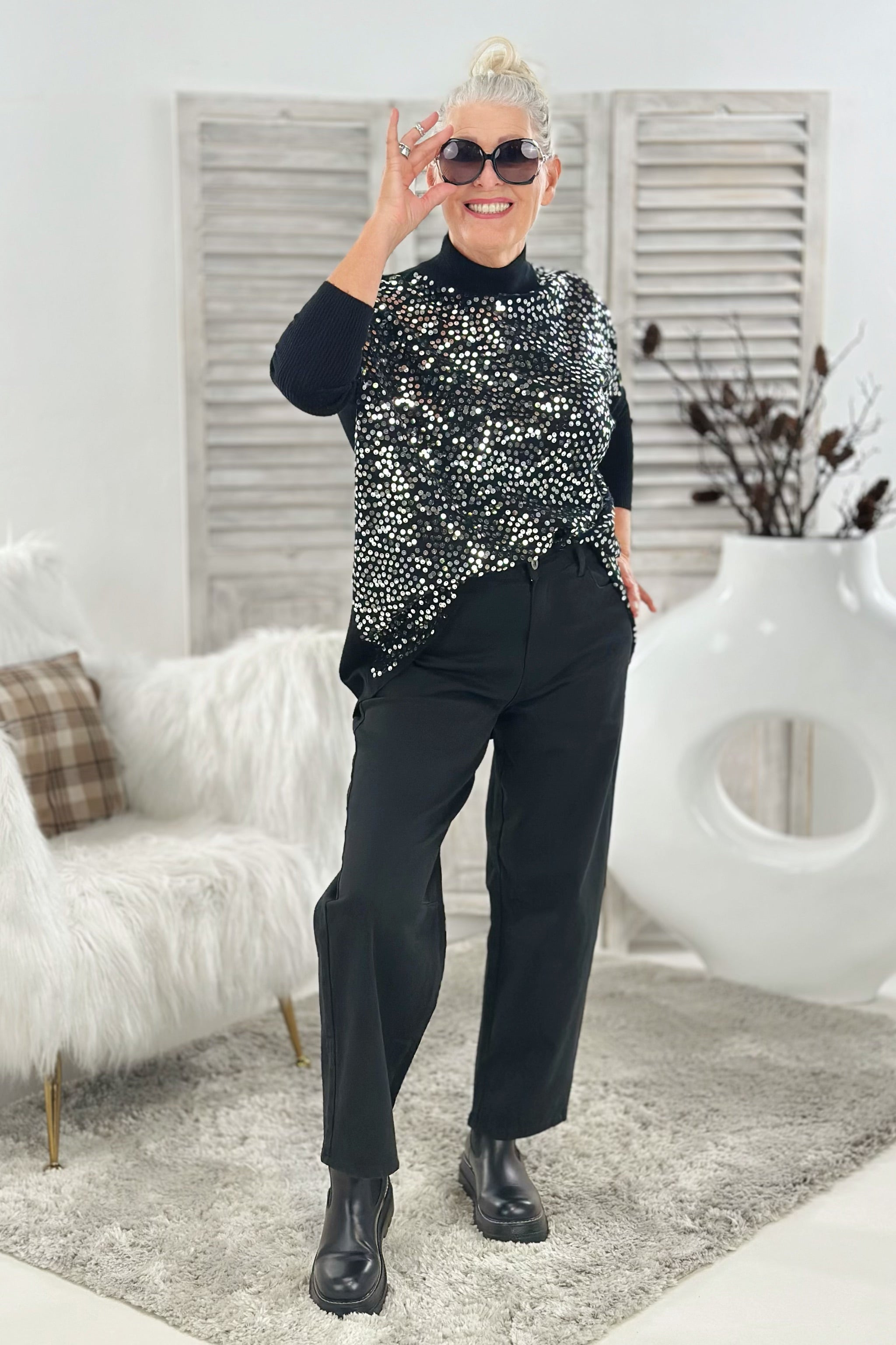 5-Pocket Balloon-Jeans, schwarz