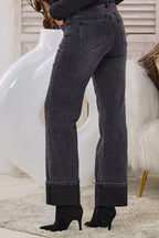 Jeans mit breitem Aufschlag, schwarz-stonewashed