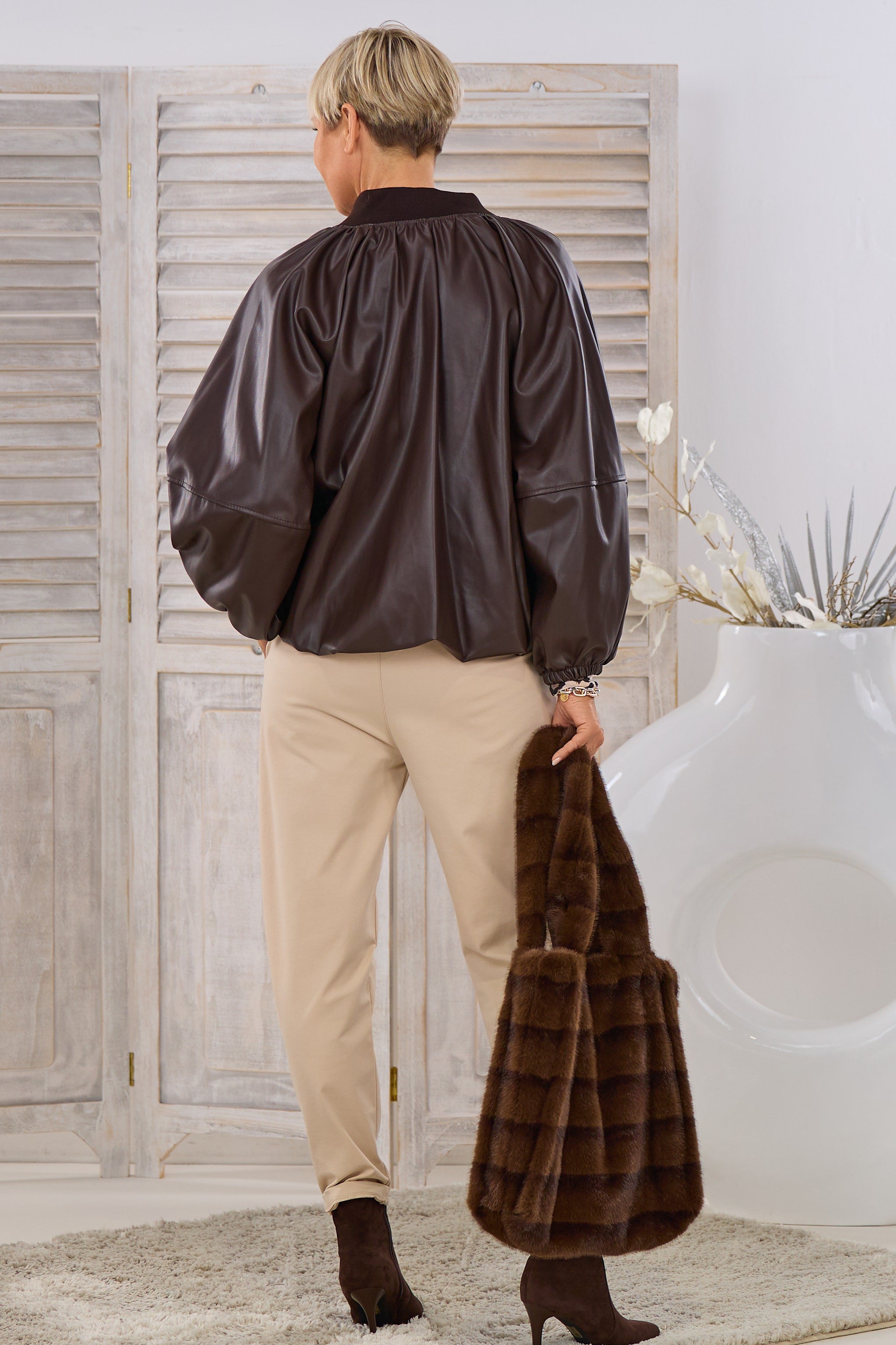 Kunstleder Blouson im Balloon-Style, braun