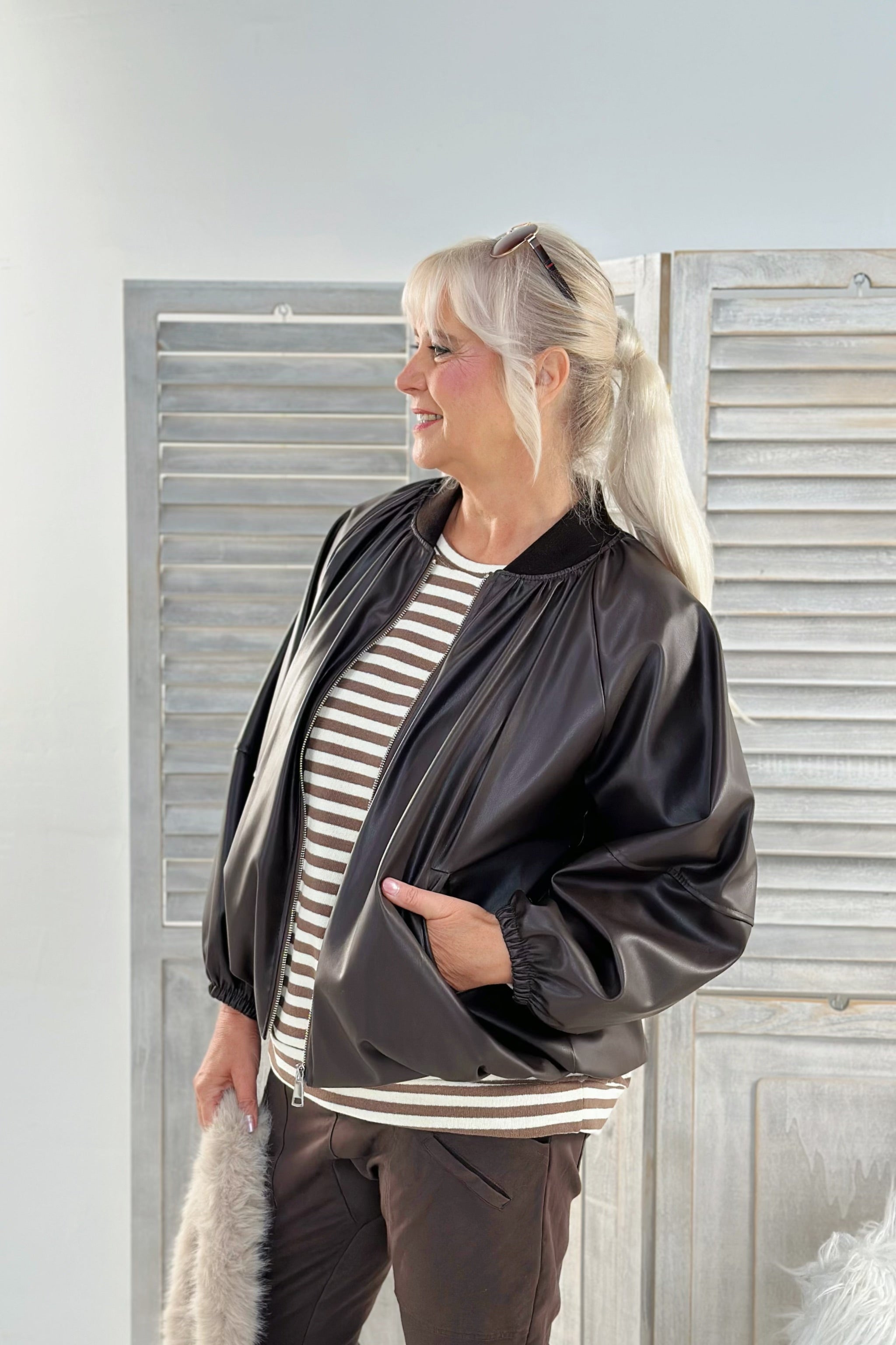 Kunstleder Blouson im Balloon-Style, braun