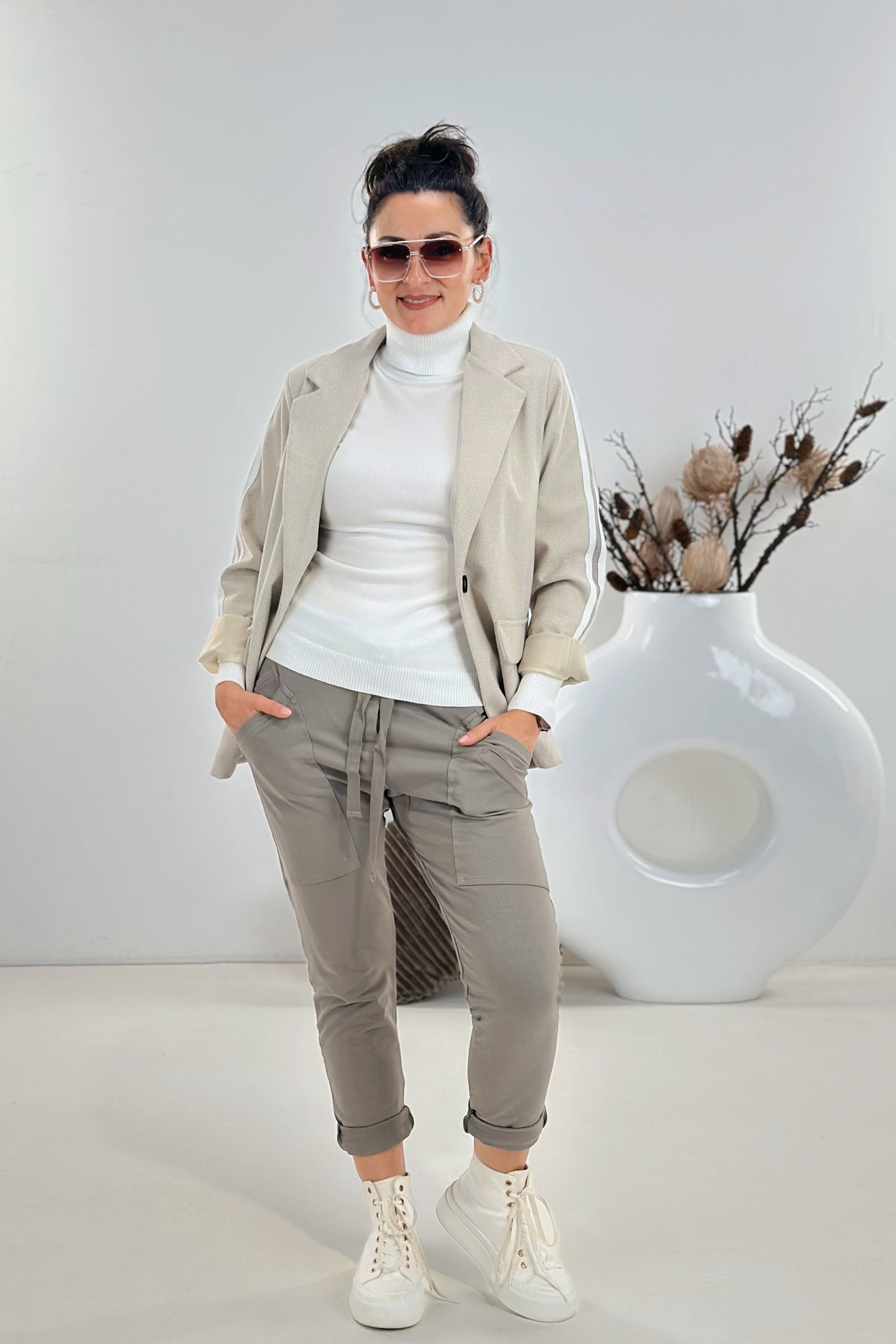 Blazer mit Fischgrätmuster, beige-ecru