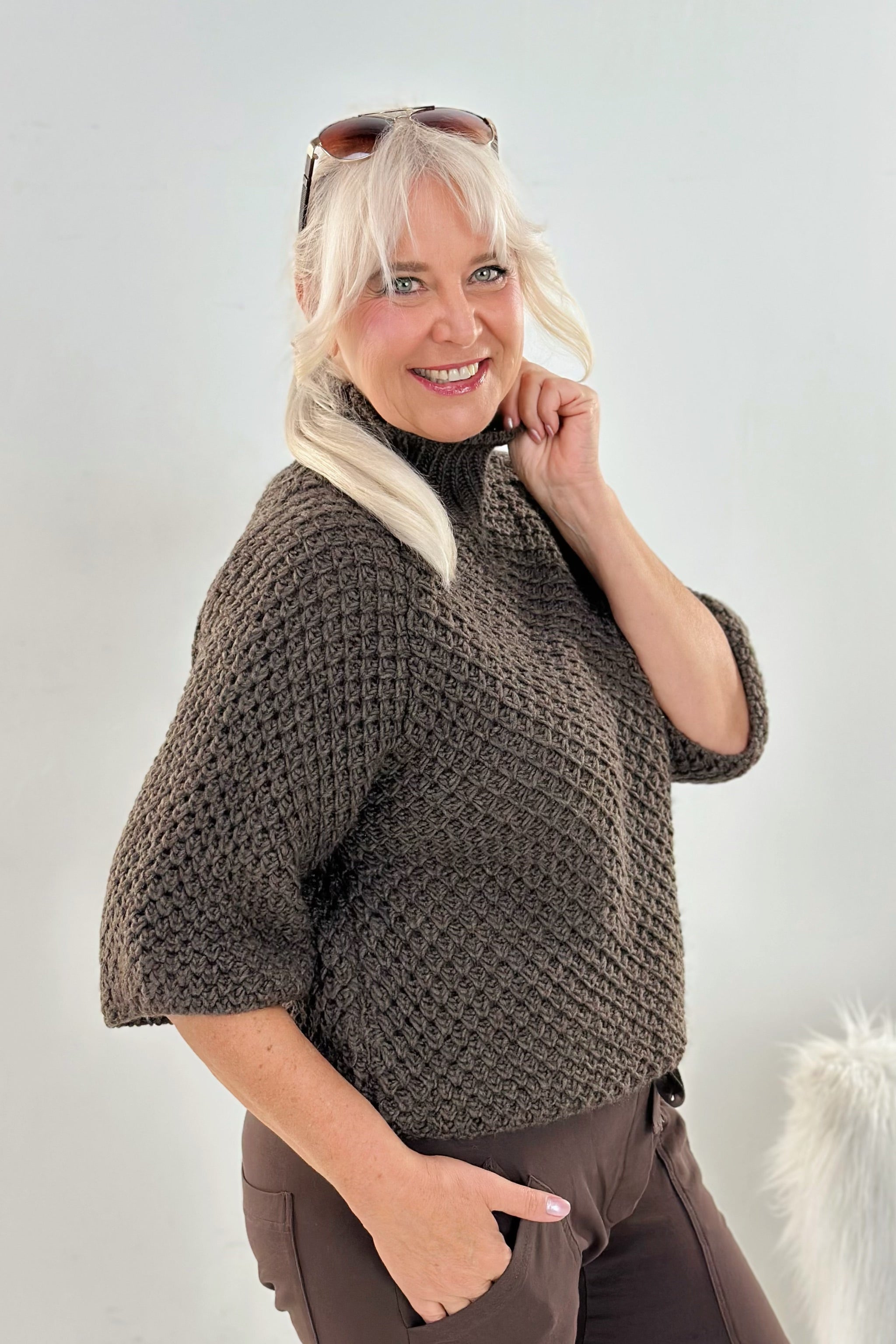 grobgestrickter Pullover mit Turtleneck, braun