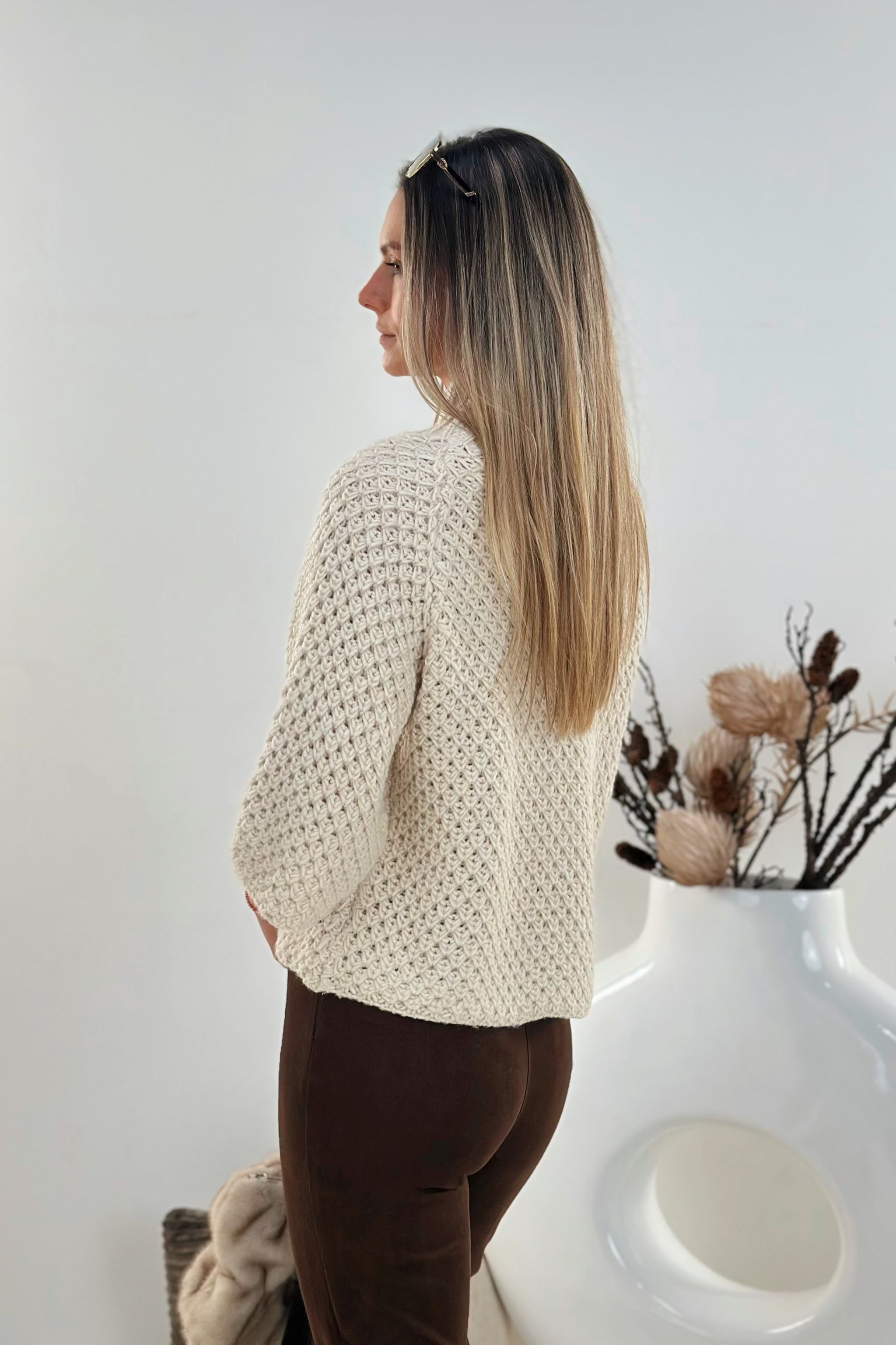 grobgestrickter Pullover mit Turtleneck, beige