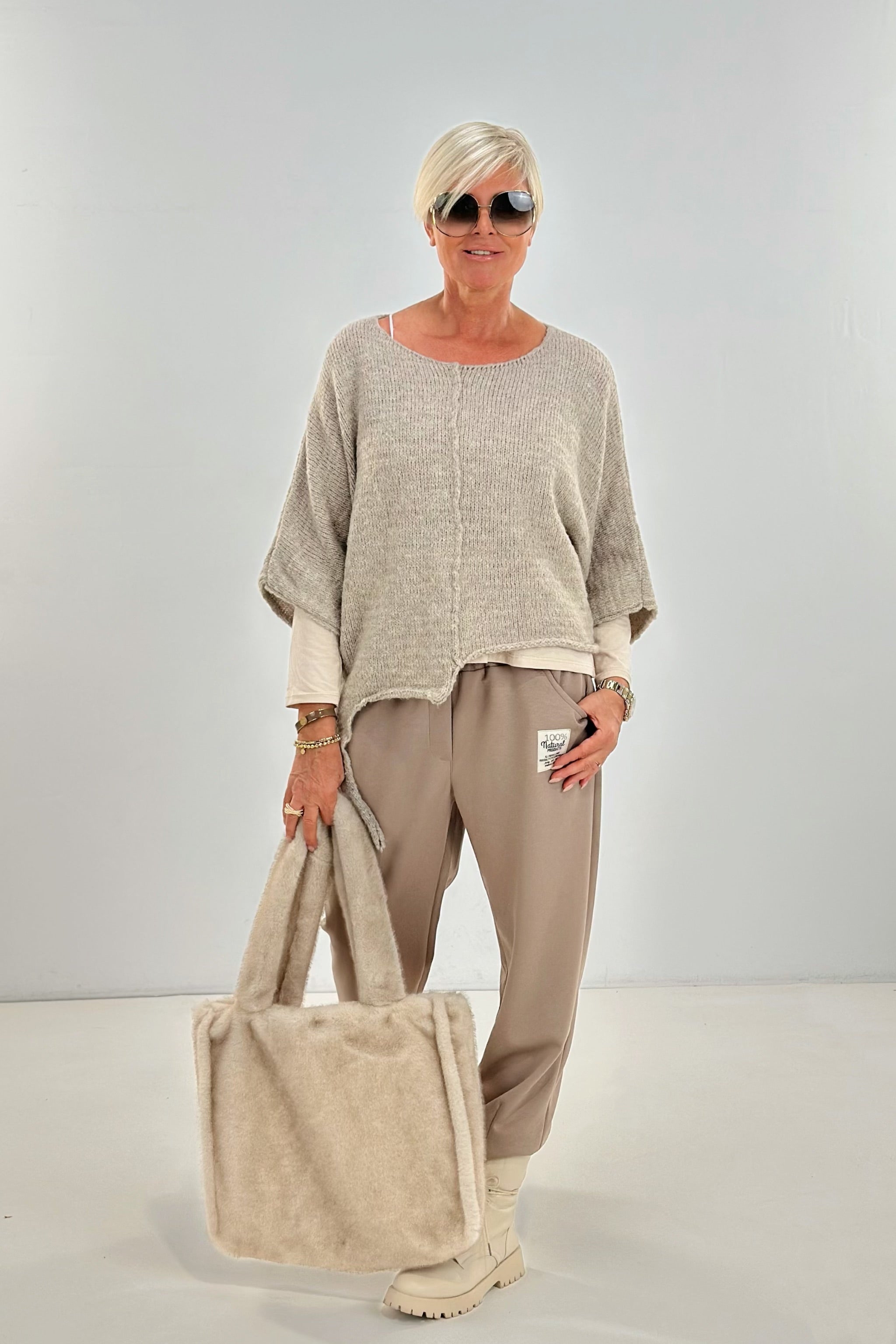 Asymmetrischer Strickpulli, beige