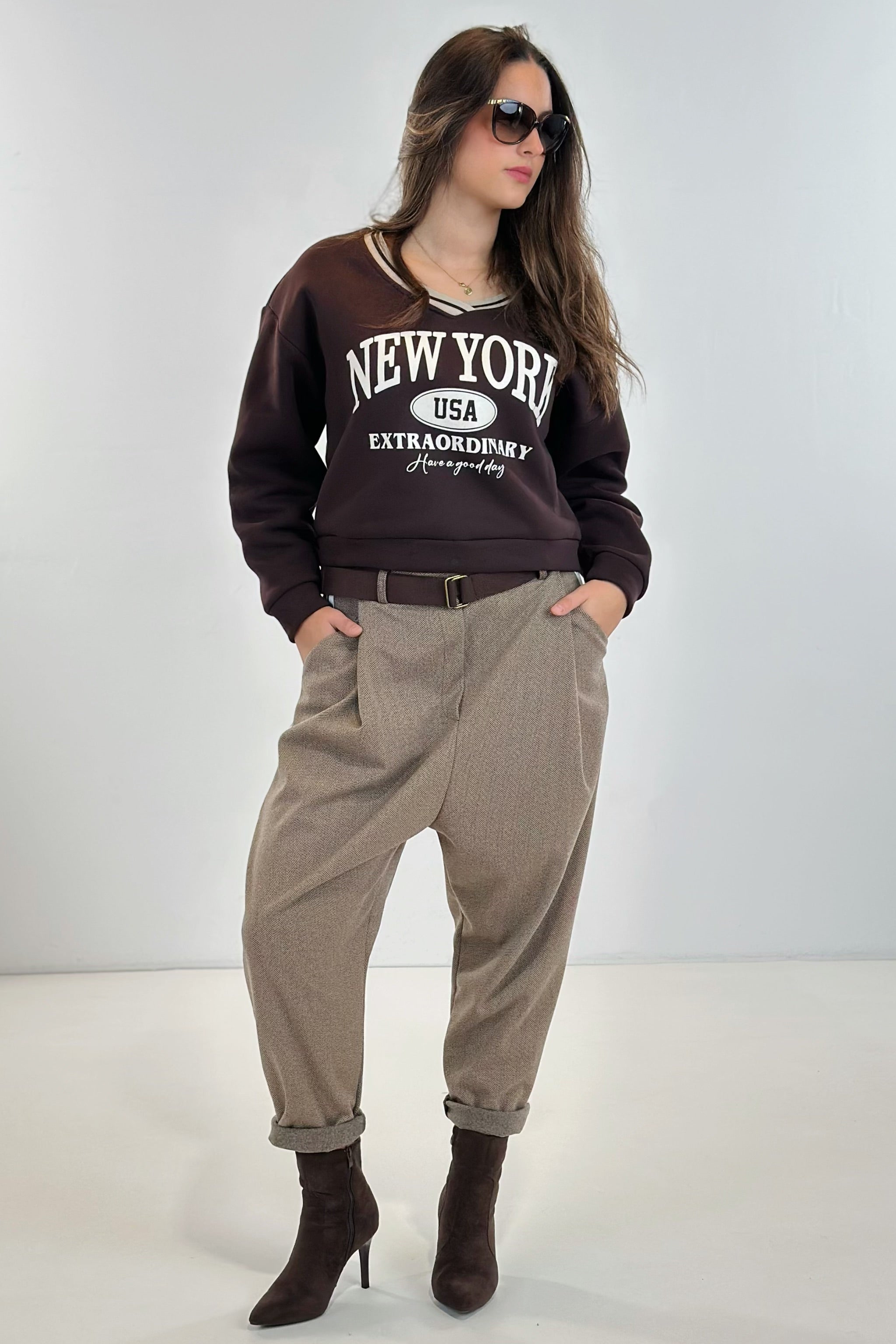 kurzes Sweaty New York, braun-ecru