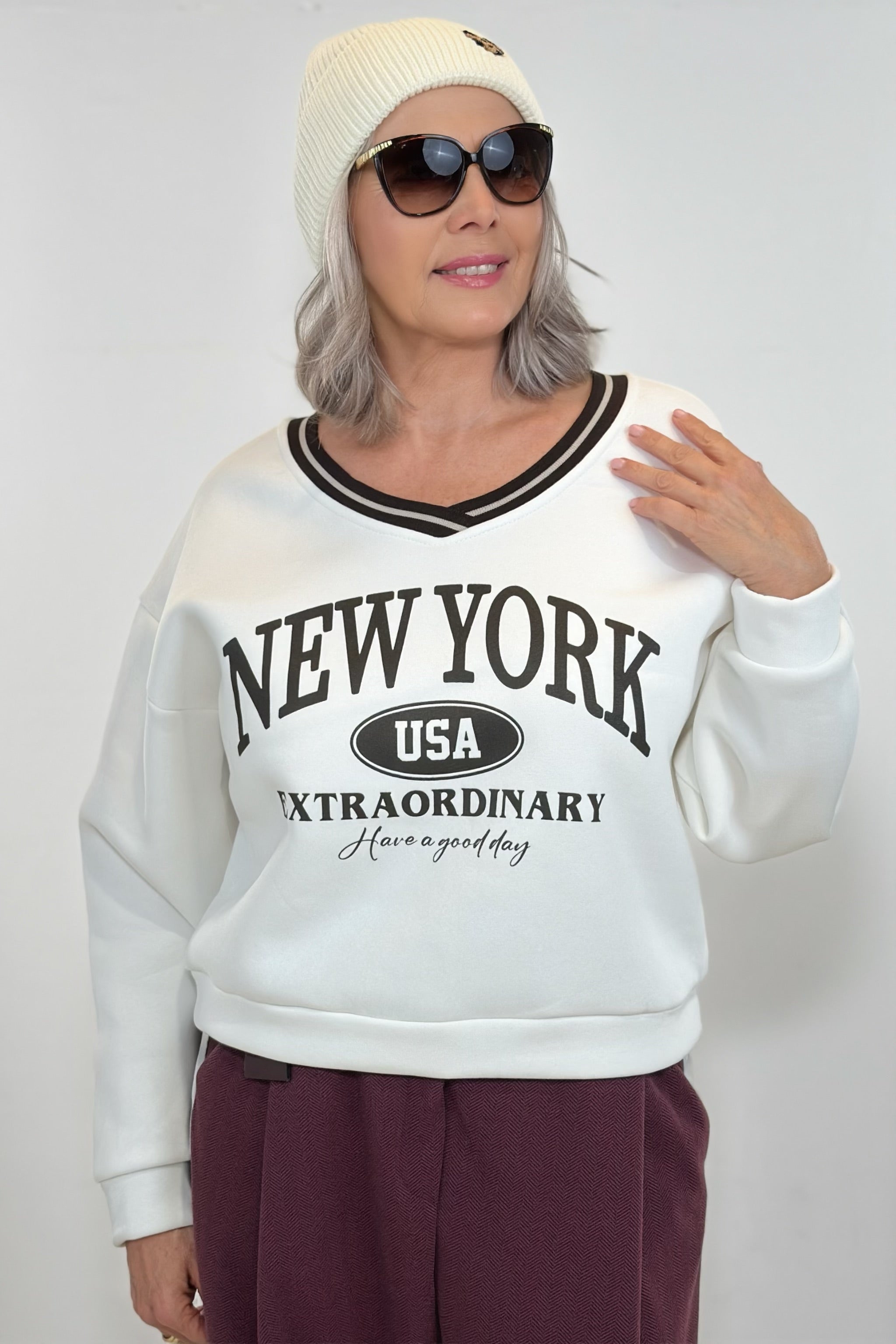 kurzes Sweaty New York, ecru-braun
