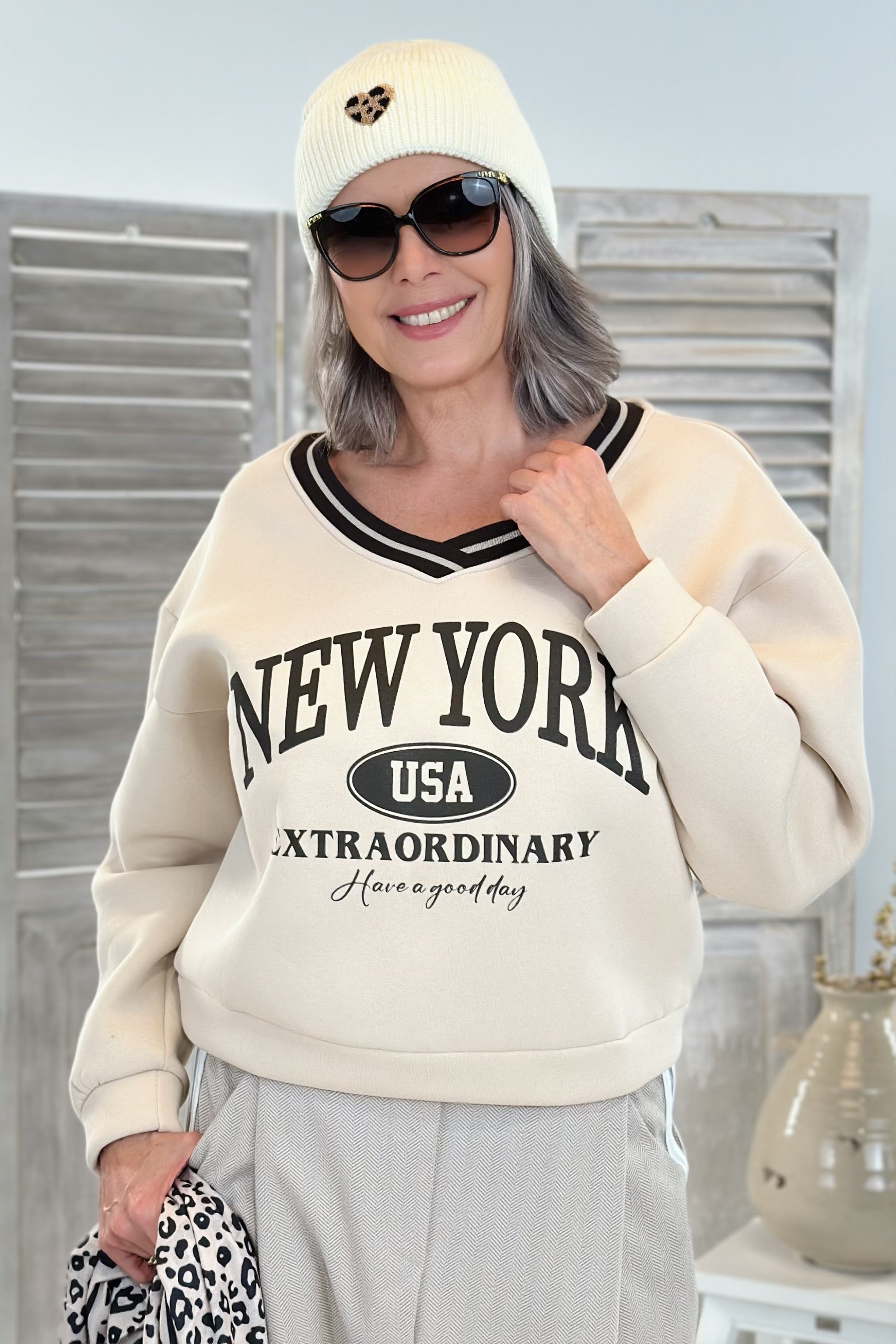 kurzes Sweaty New York, beige-braun