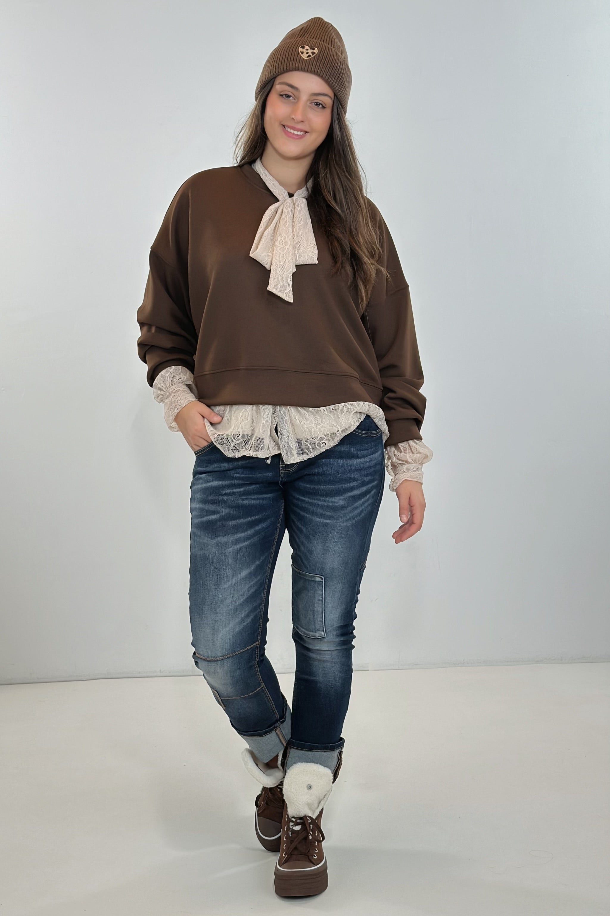 kurzes Cozy-Sweatshirt, uni braun