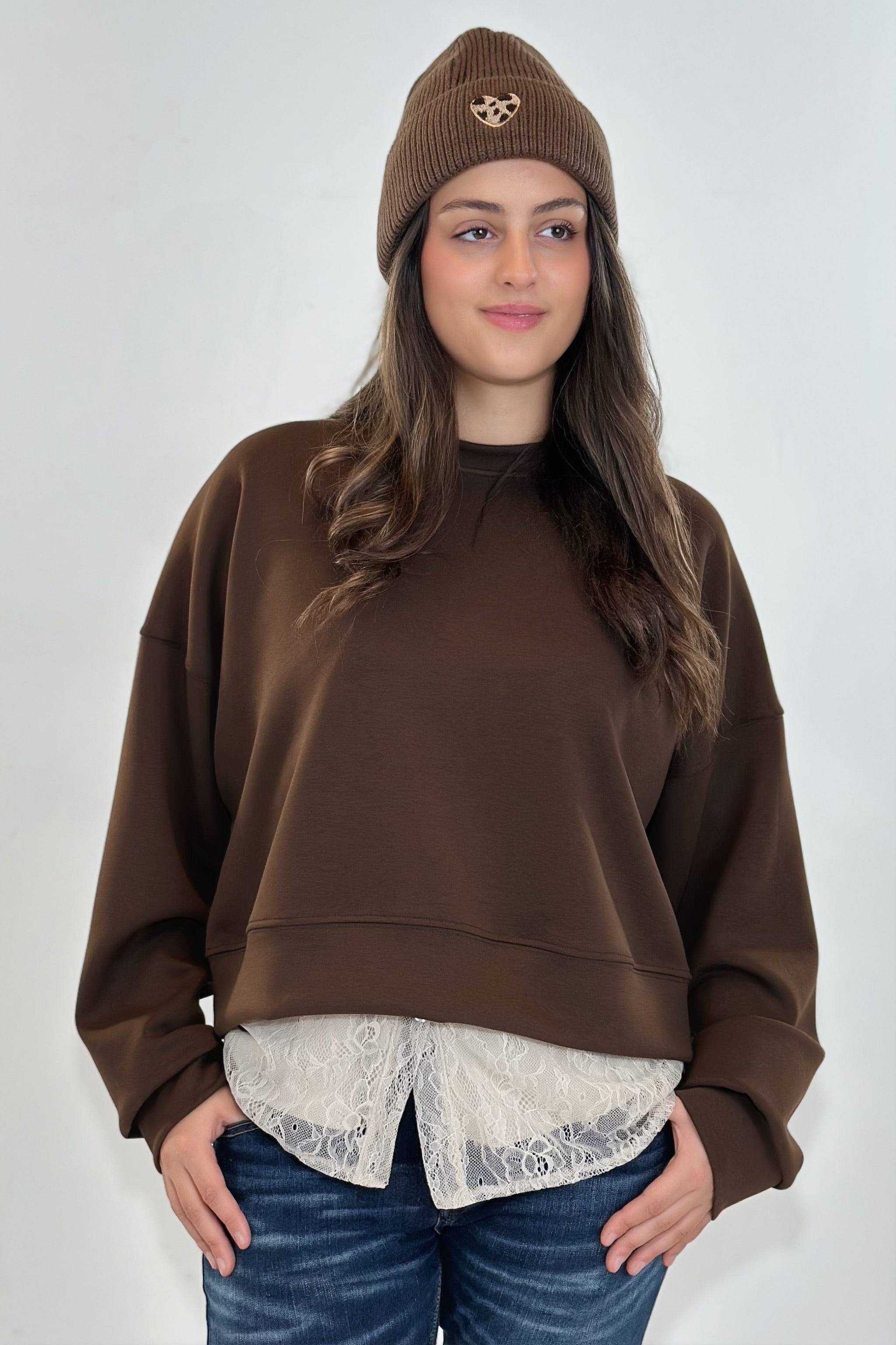 kurzes Cozy-Sweatshirt, uni braun