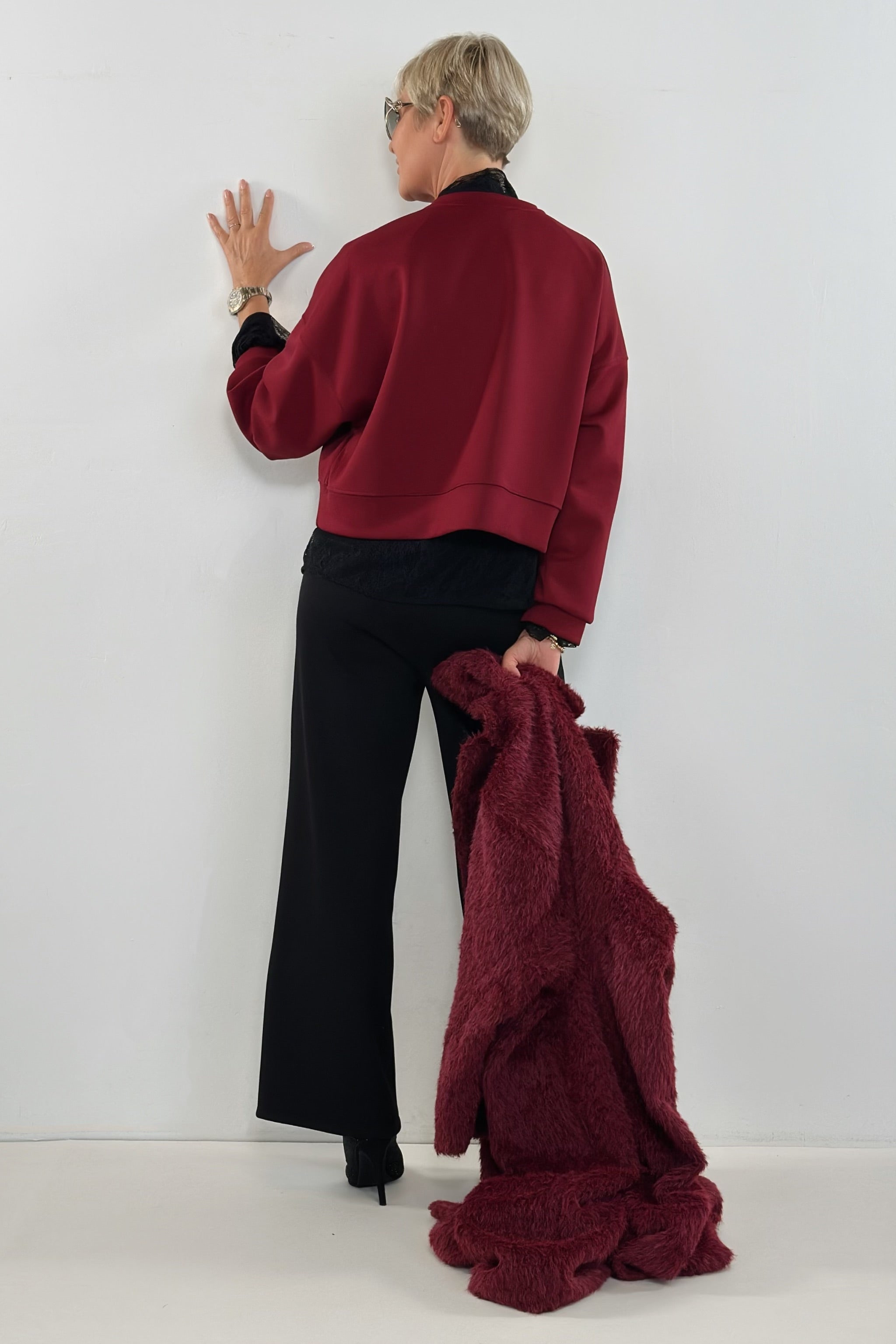 kurzes Cozy-Sweatshirt, uni bordeaux