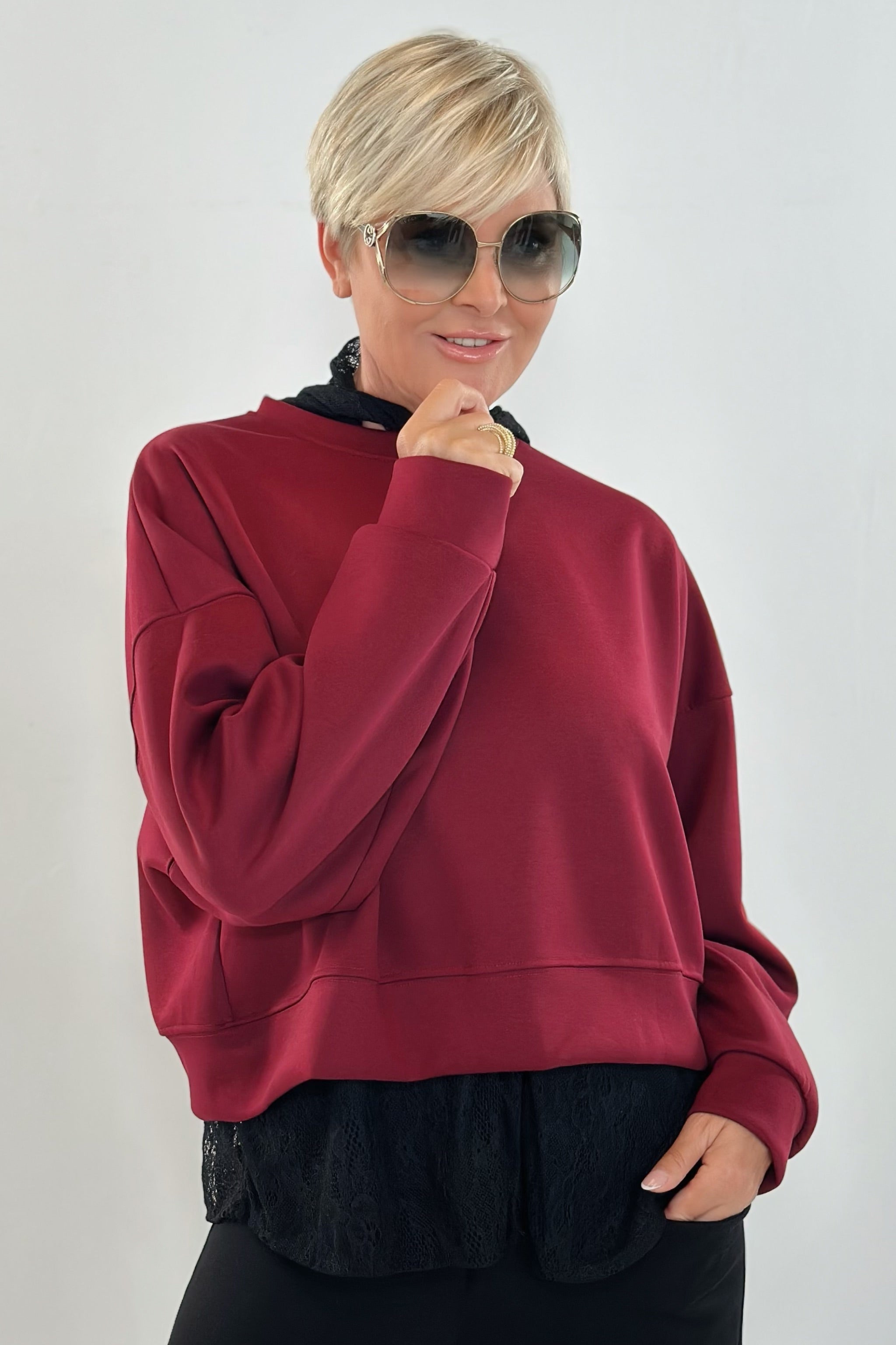 kurzes Cozy-Sweatshirt, uni bordeaux