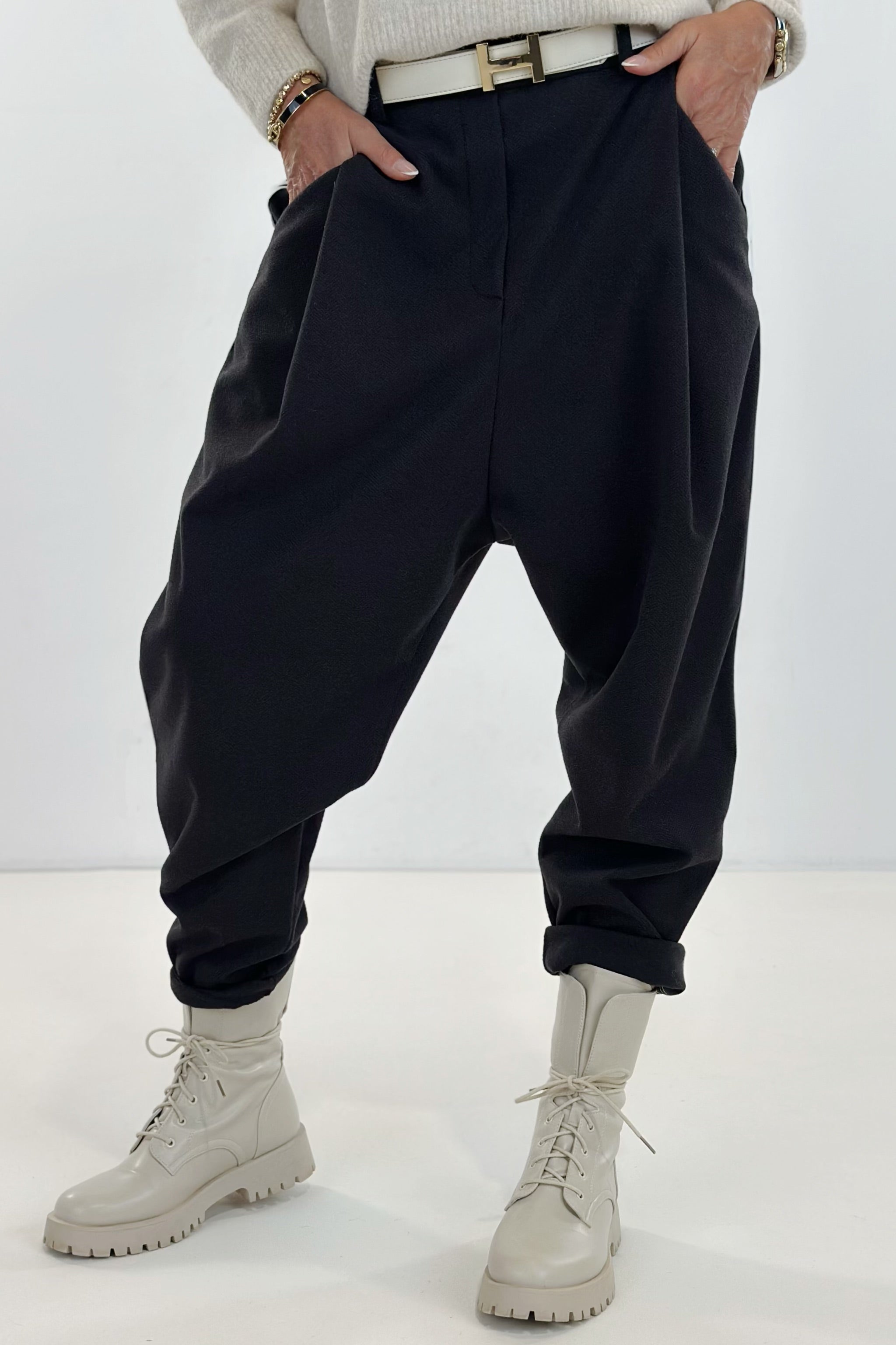 Baggy Hose Fischgrät, schwarz/anthrazit