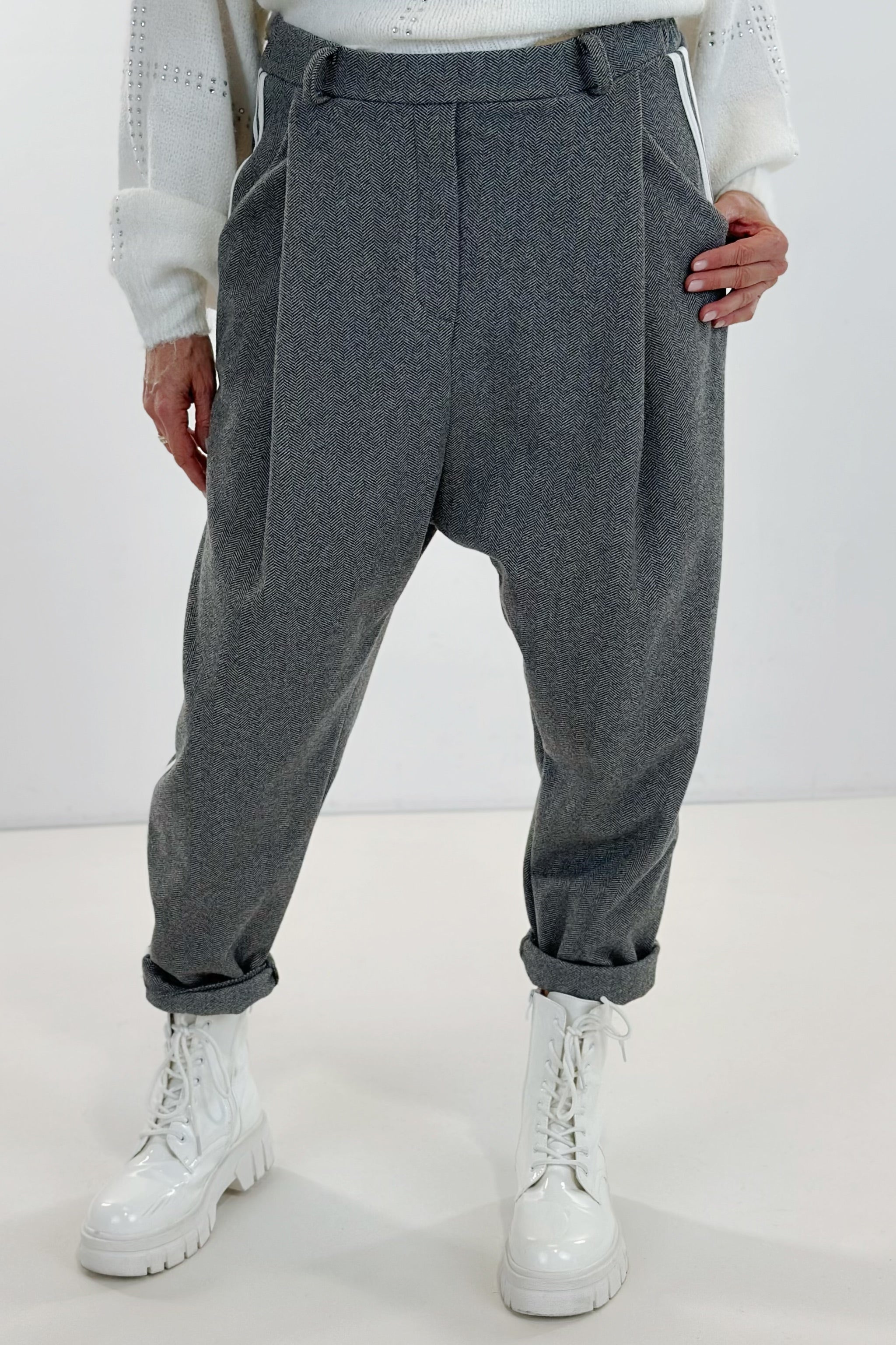 Baggy Hose Fischgrät, grau