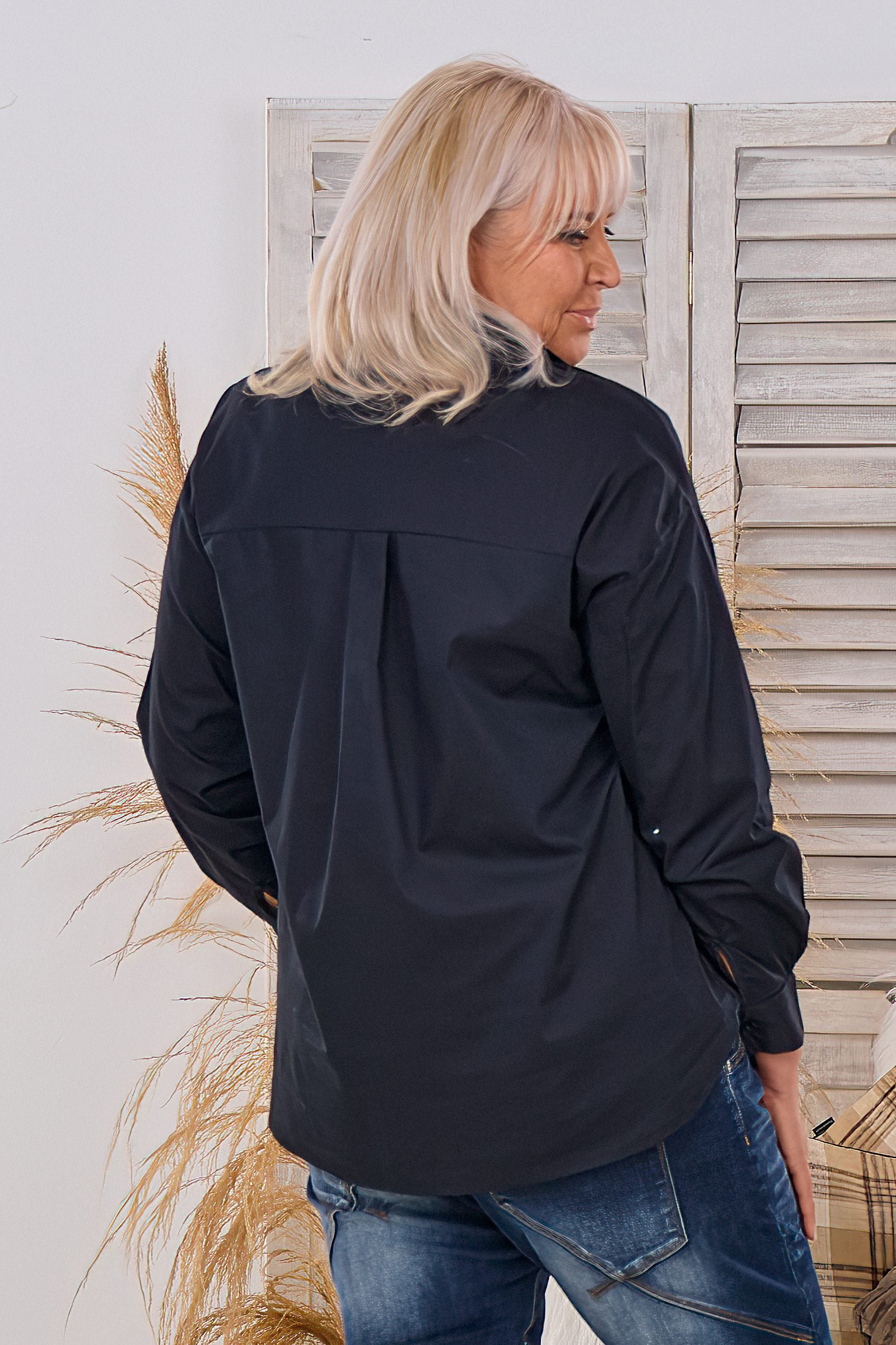 Bluse mit verdeckter Knopfleiste, schwarz