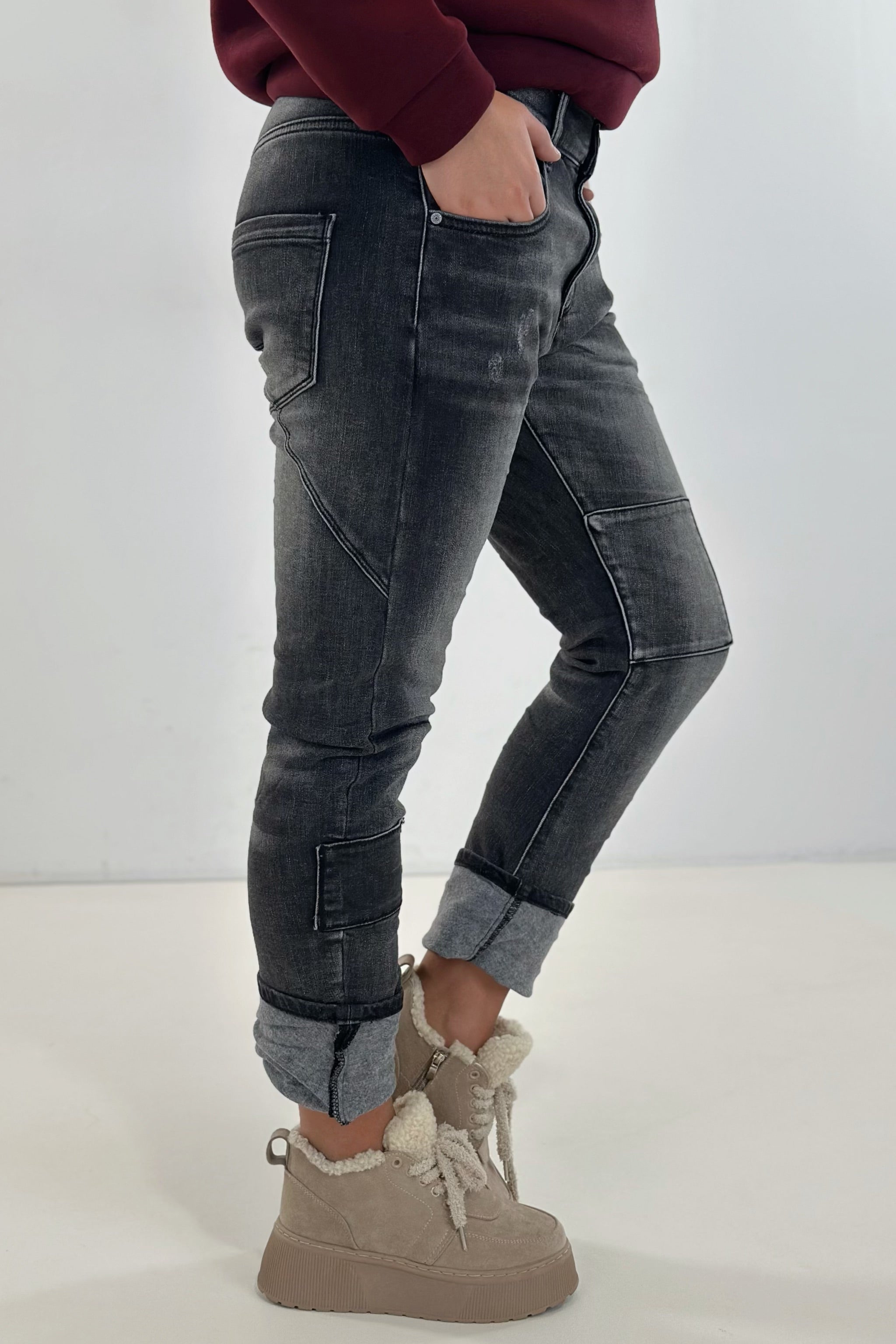 Coole Jeans mit Jeans-Patches, schwarz-used