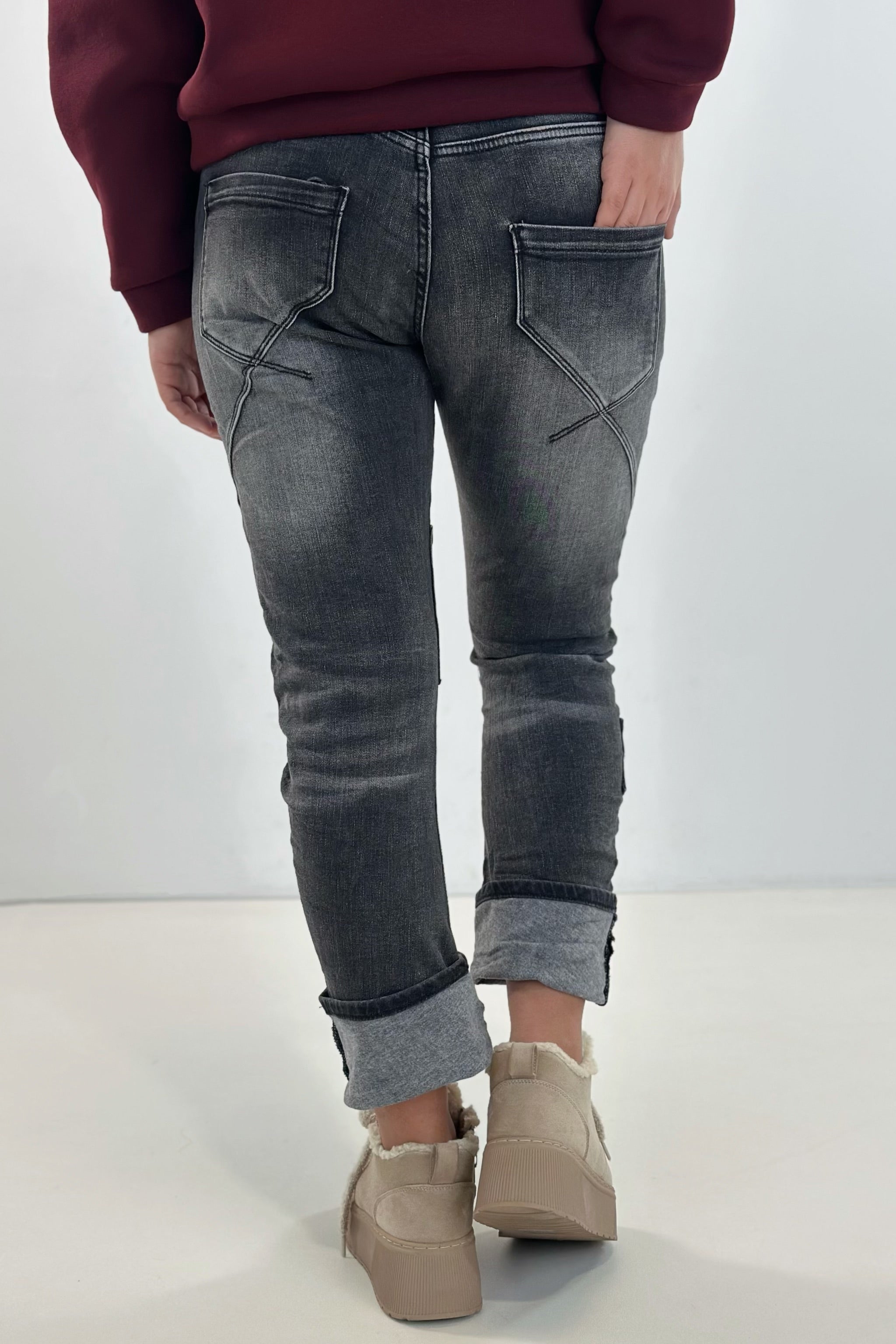 Coole Jeans mit Jeans-Patches, schwarz-used