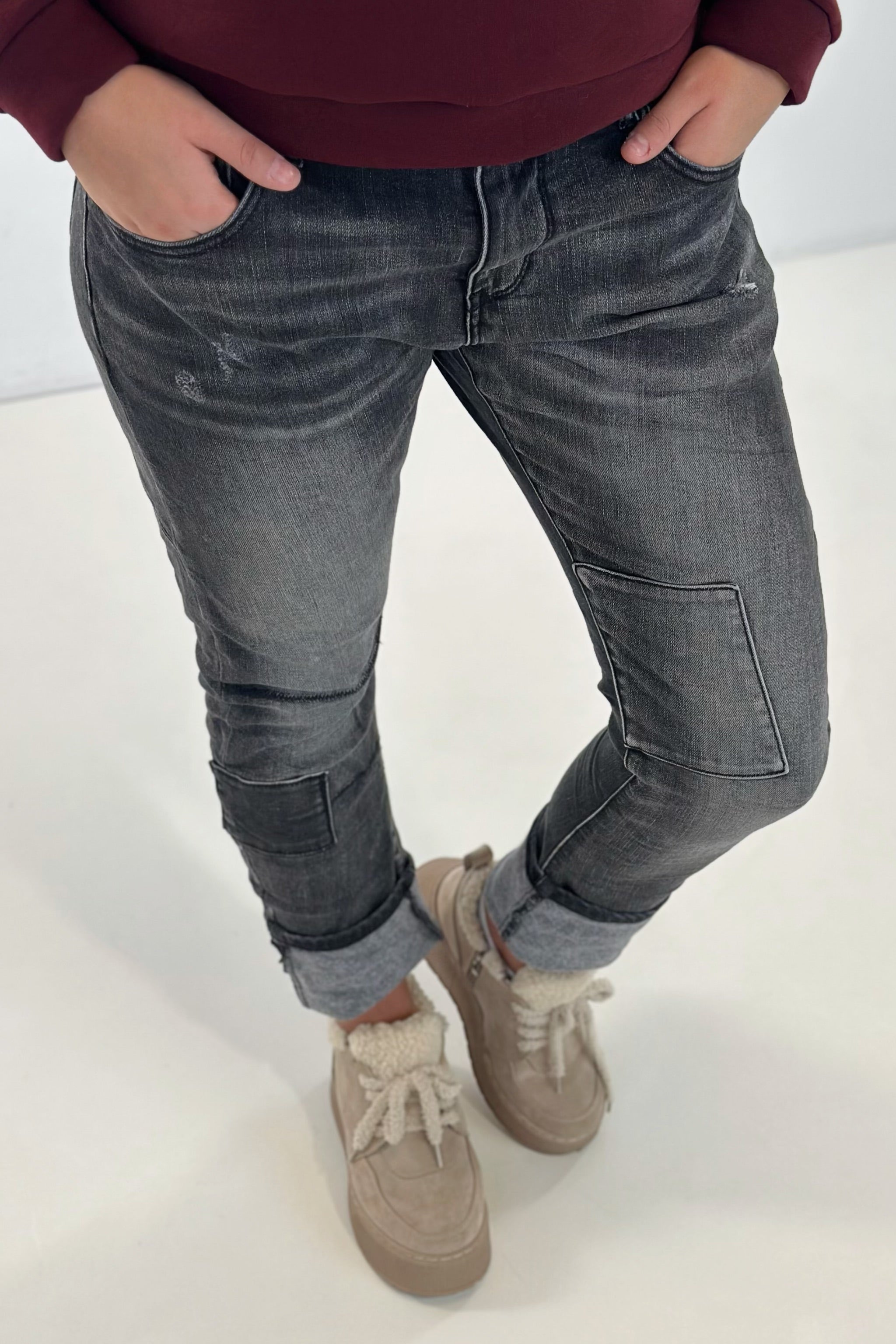 Coole Jeans mit Jeans-Patches, schwarz-used