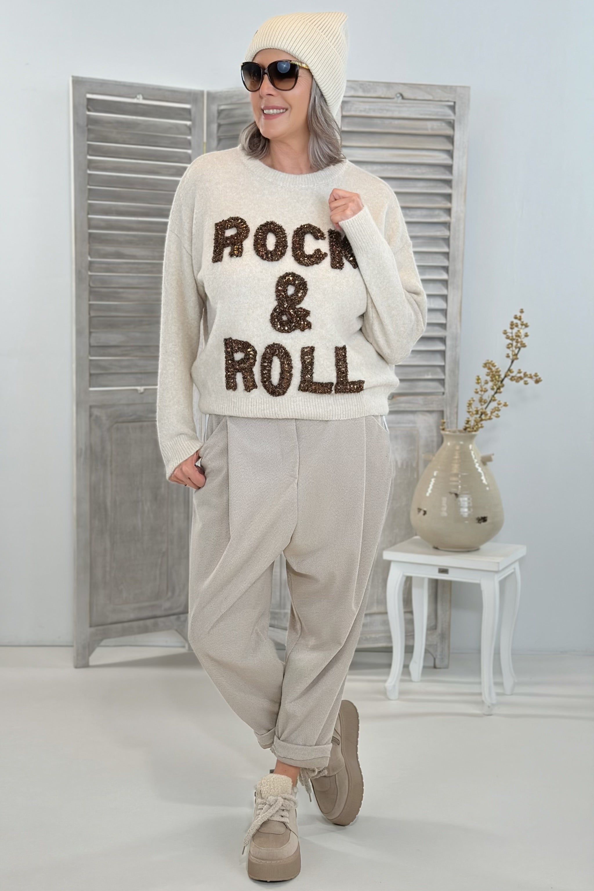 Strickpulli ROCK & ROLL, beige