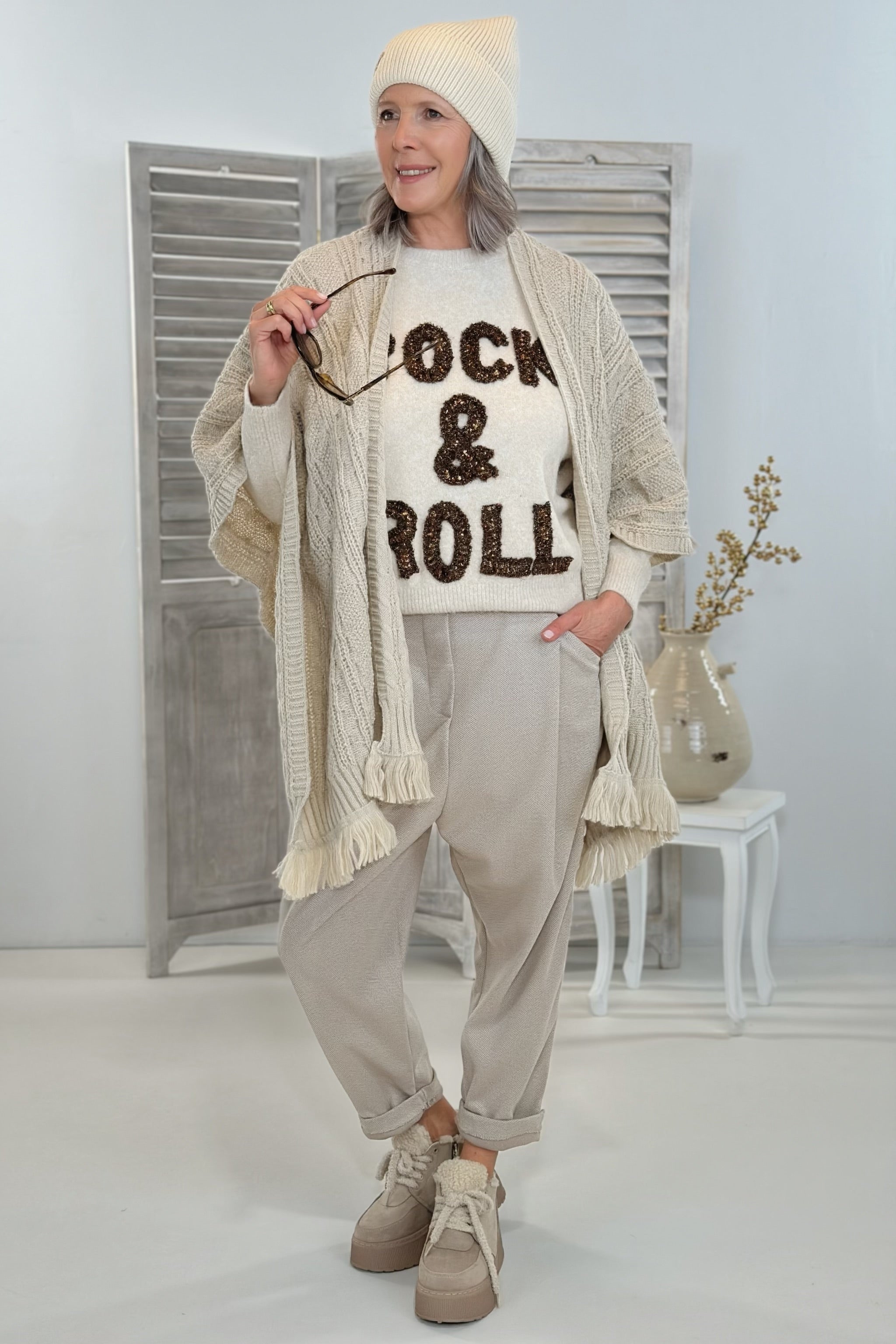 Strick-Stola, beige