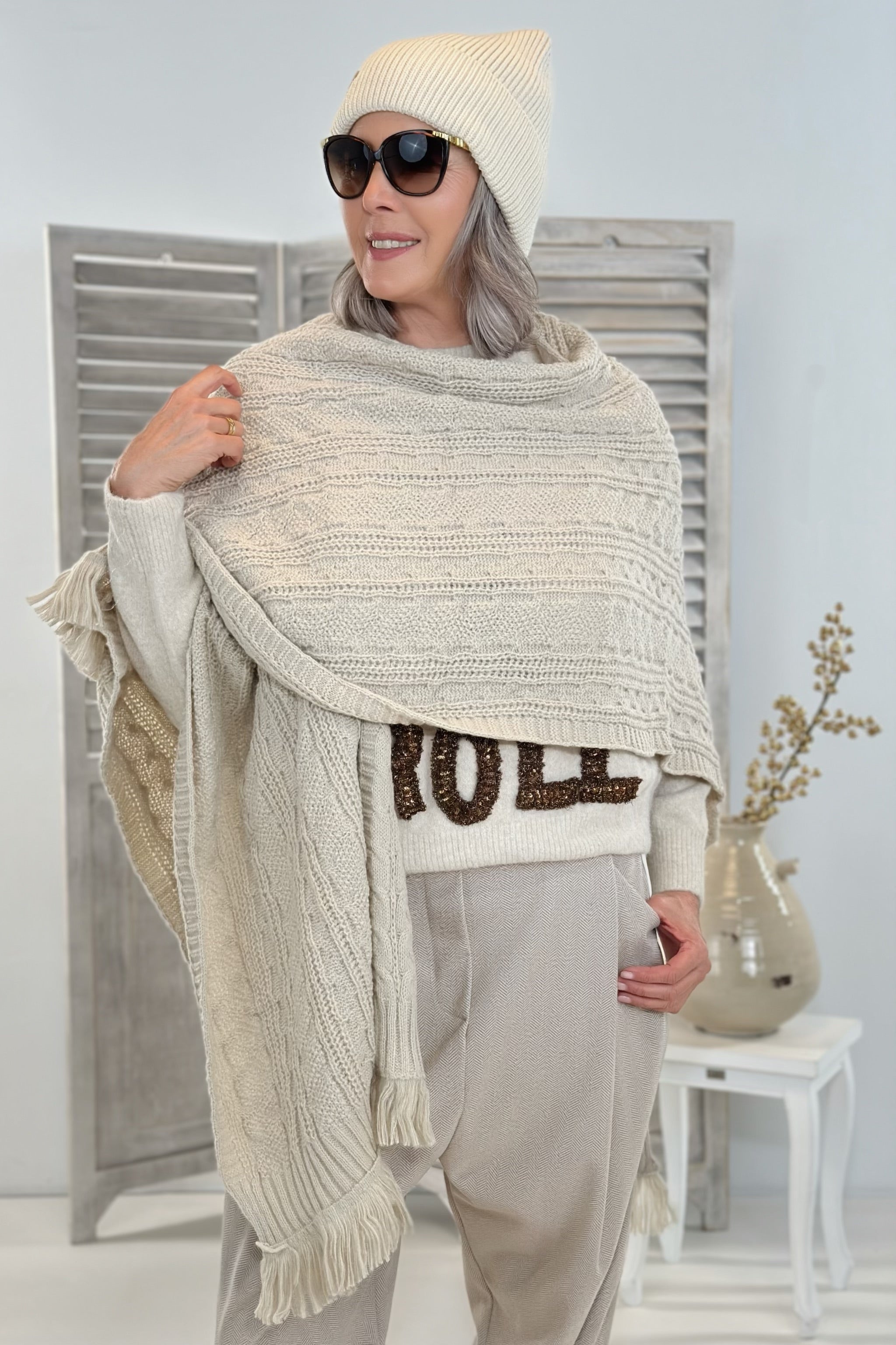 Strick-Stola, beige
