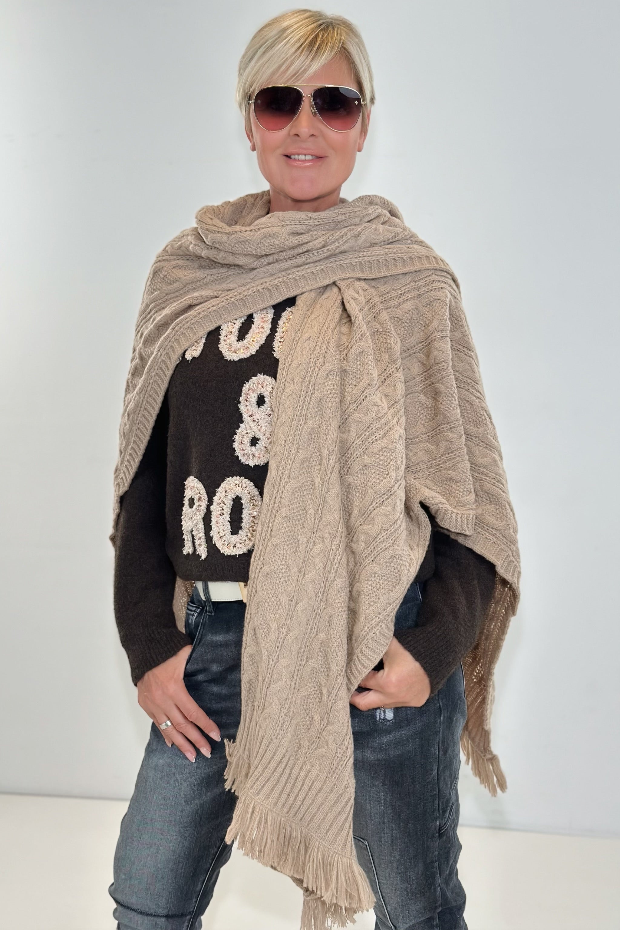 Strick-Stola, camel