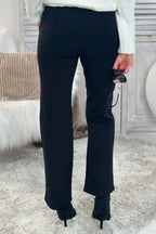 Hose mit geradem Bein und Stoffgürtel, schwarz