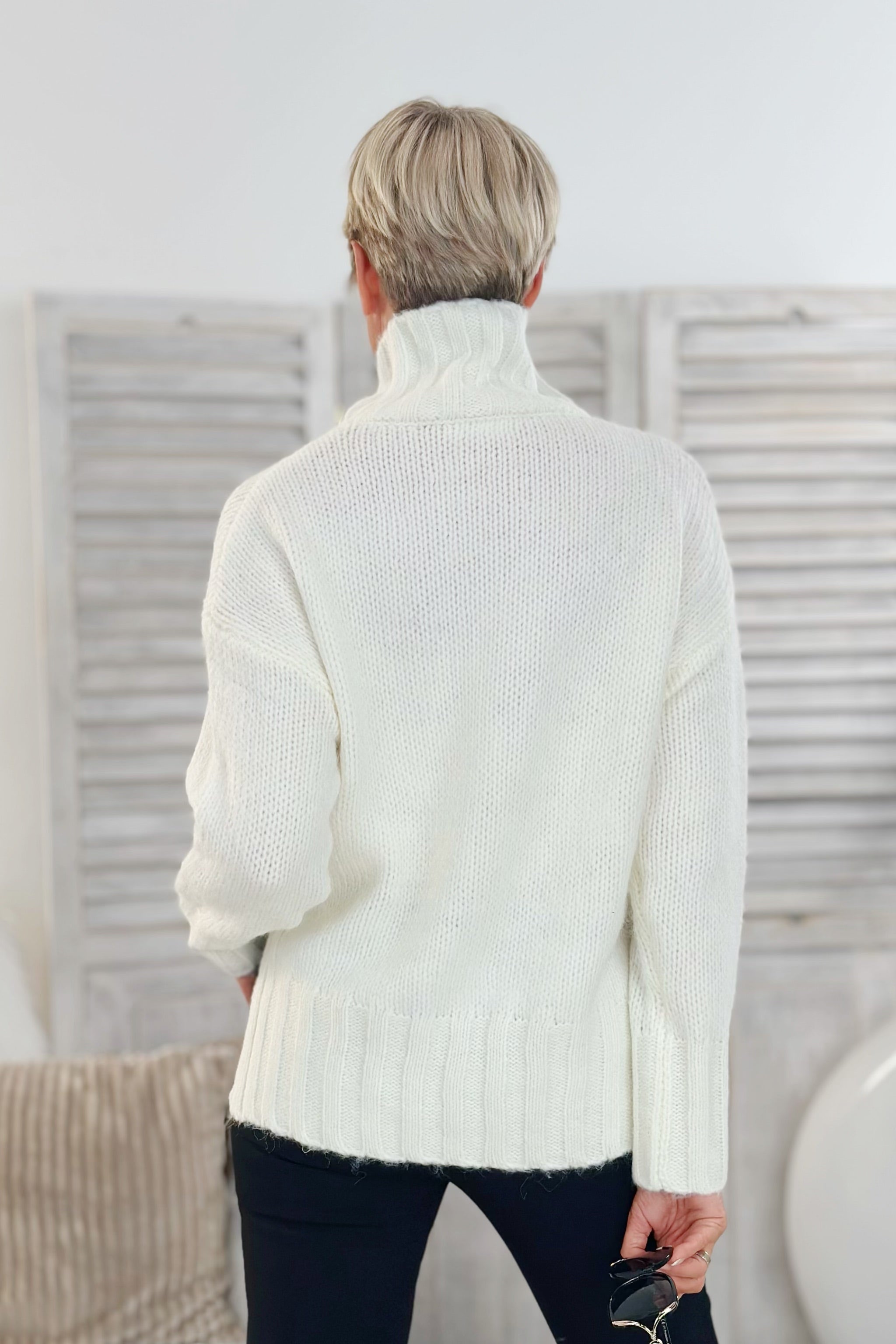 Rollkragen Strickpullover, ecru