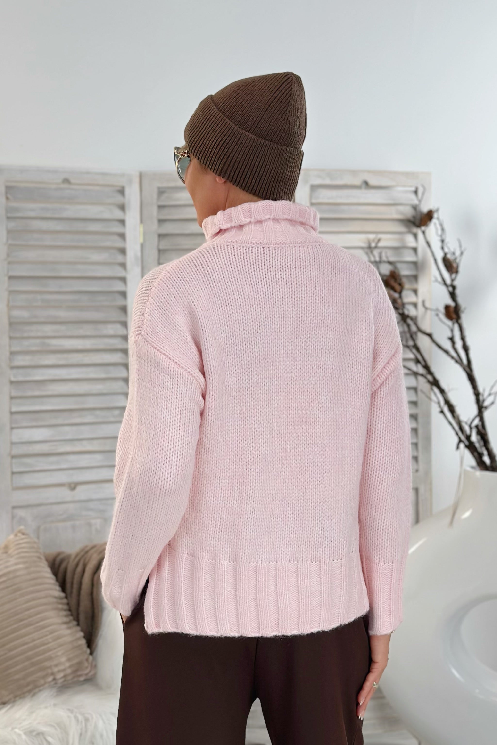 Rollkragen Strickpullover, rosa