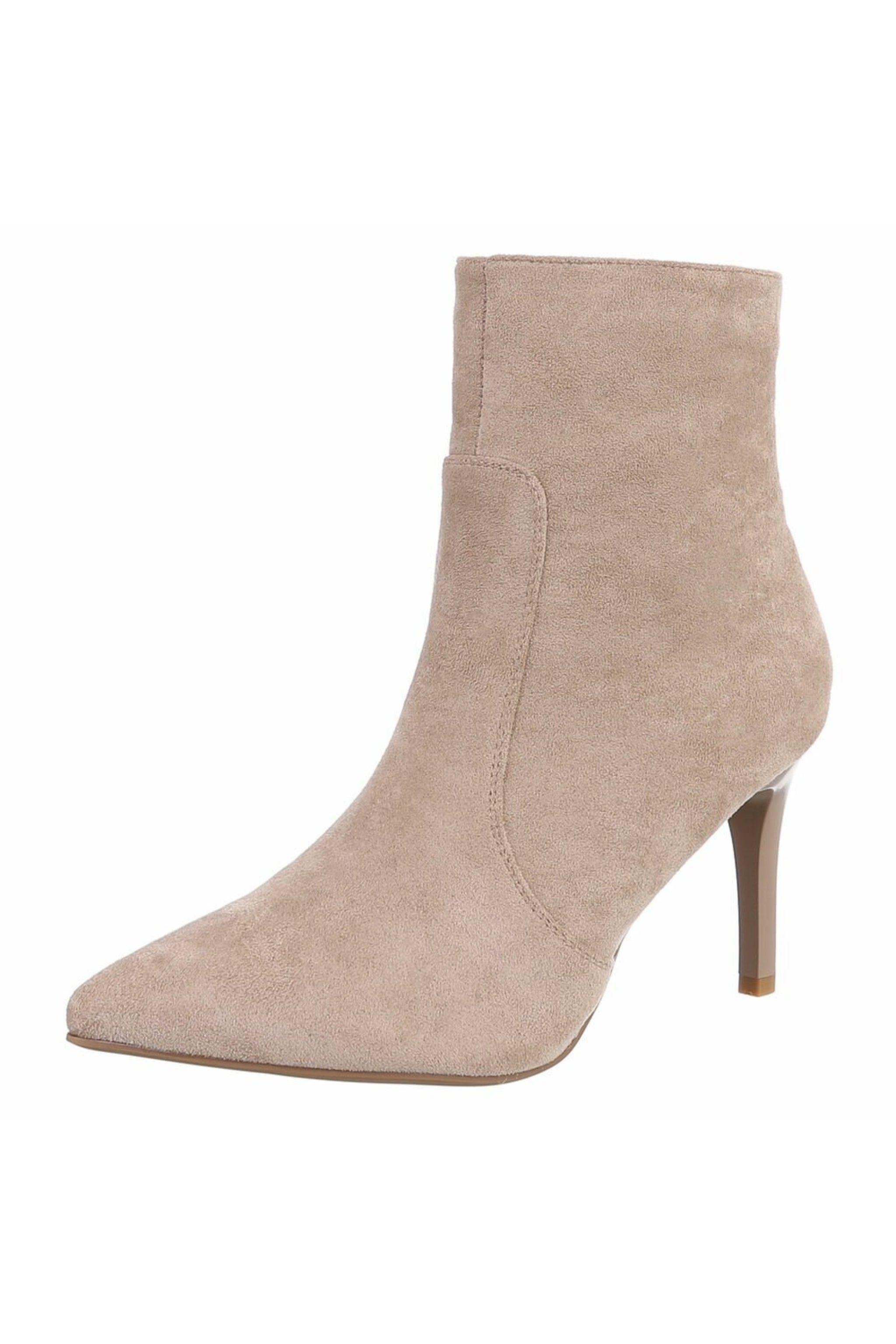 High-Heel Stiefelette in Wildlederoptik, beige