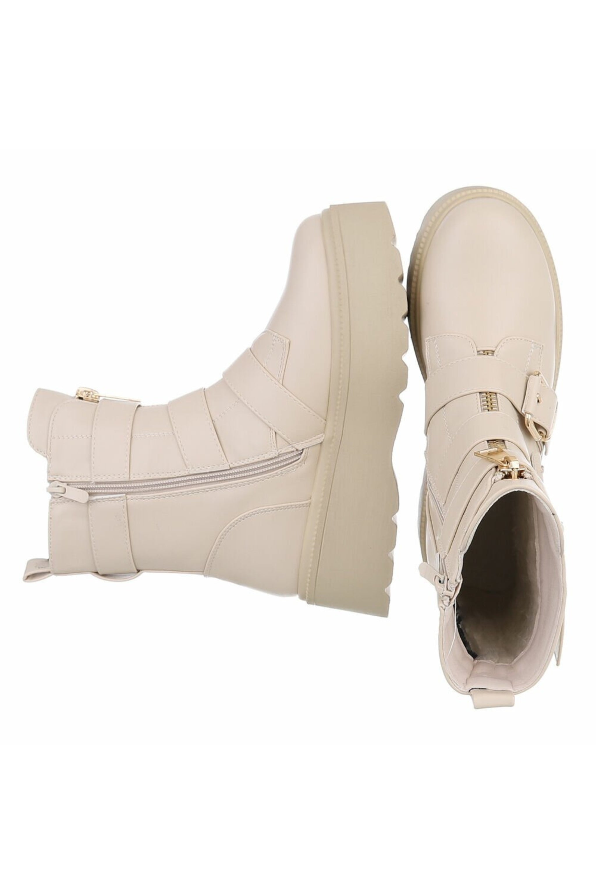 Boots mit Schnallen, beige
