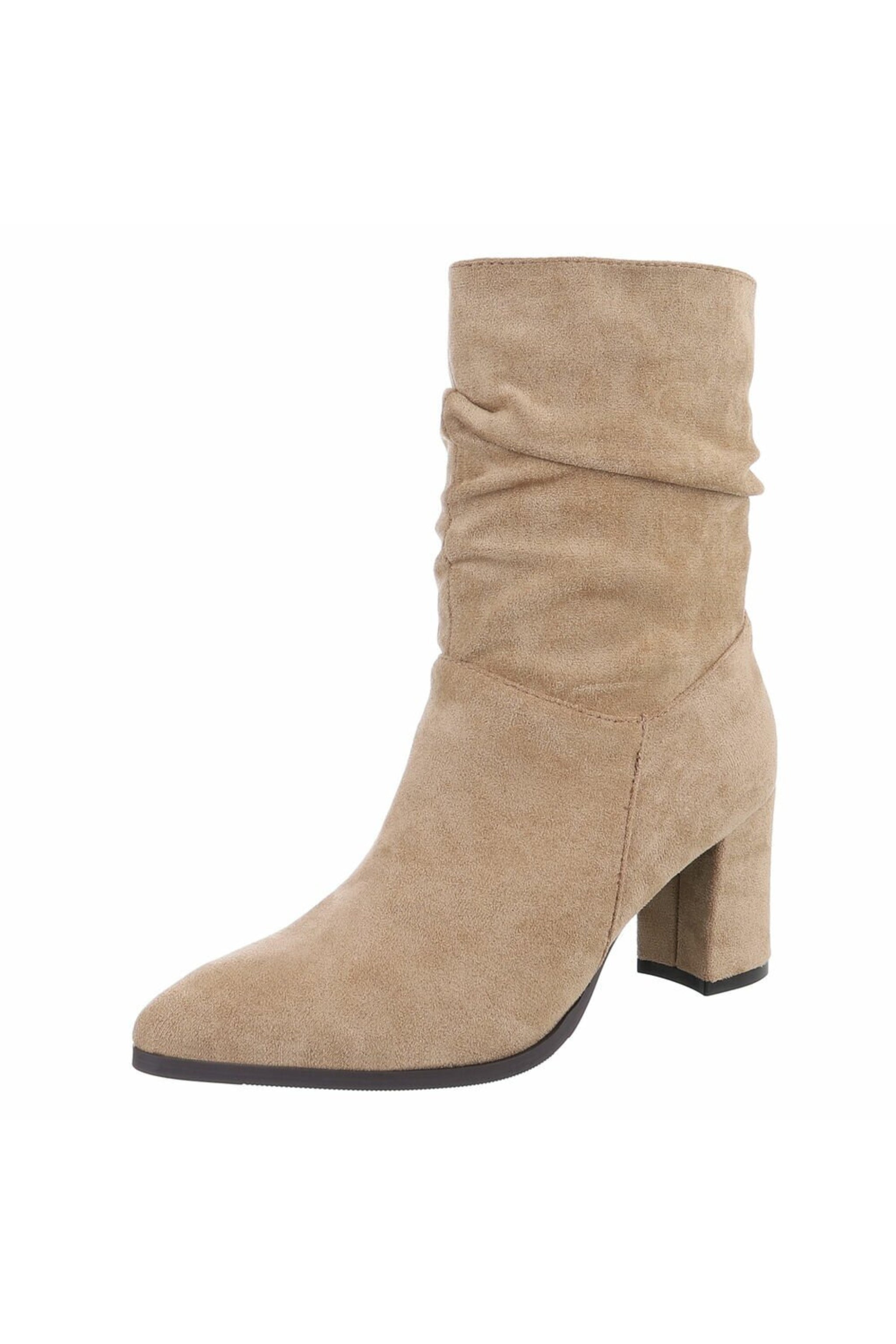 Stiefelette in Wildlederoptik mit Absatz, beige