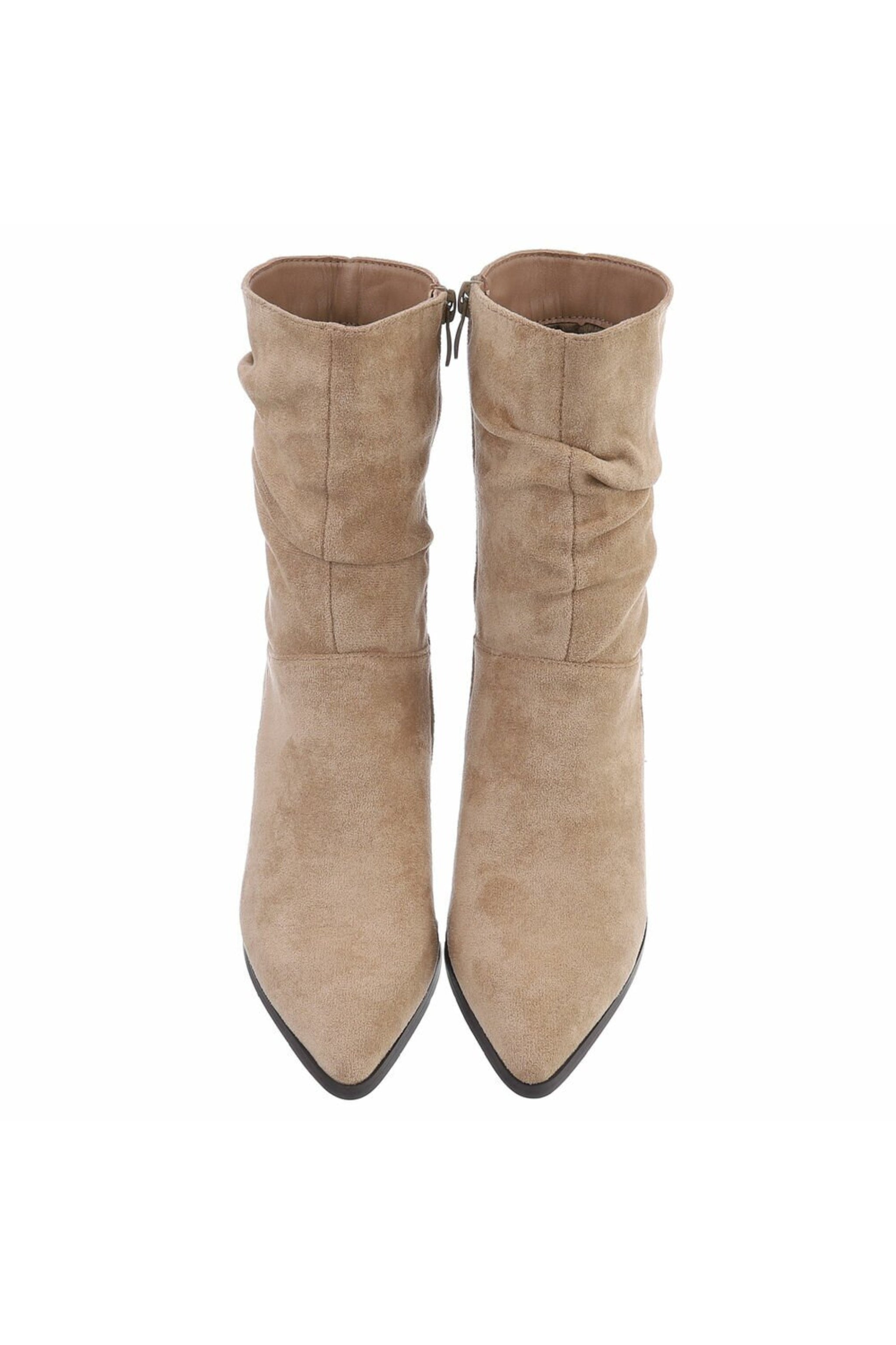 Stiefelette in Wildlederoptik mit Absatz, beige