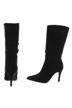 High-Heel Stiefel in Wildlederoptik, schwarz