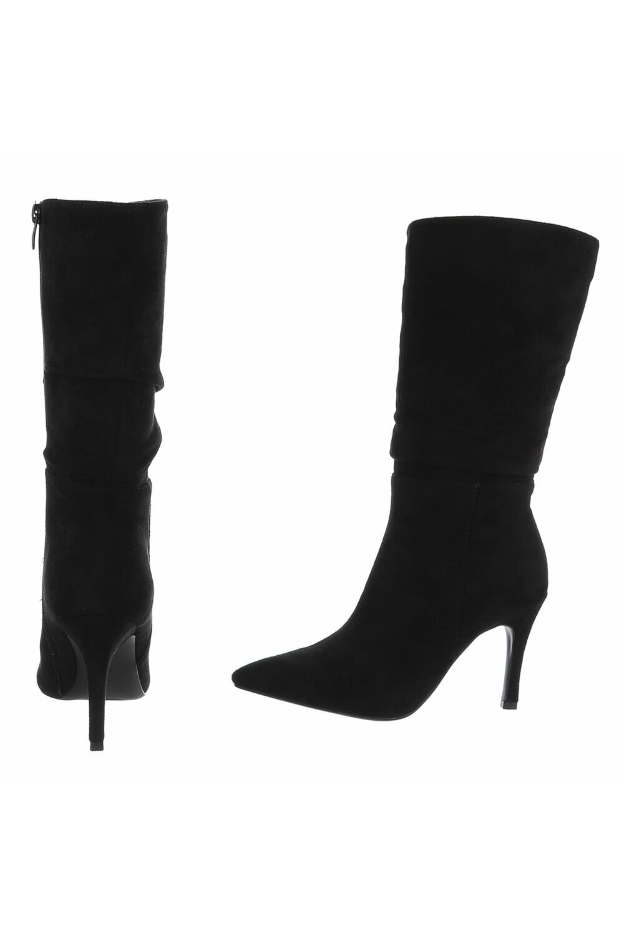 High-Heel Stiefel in Wildlederoptik, schwarz