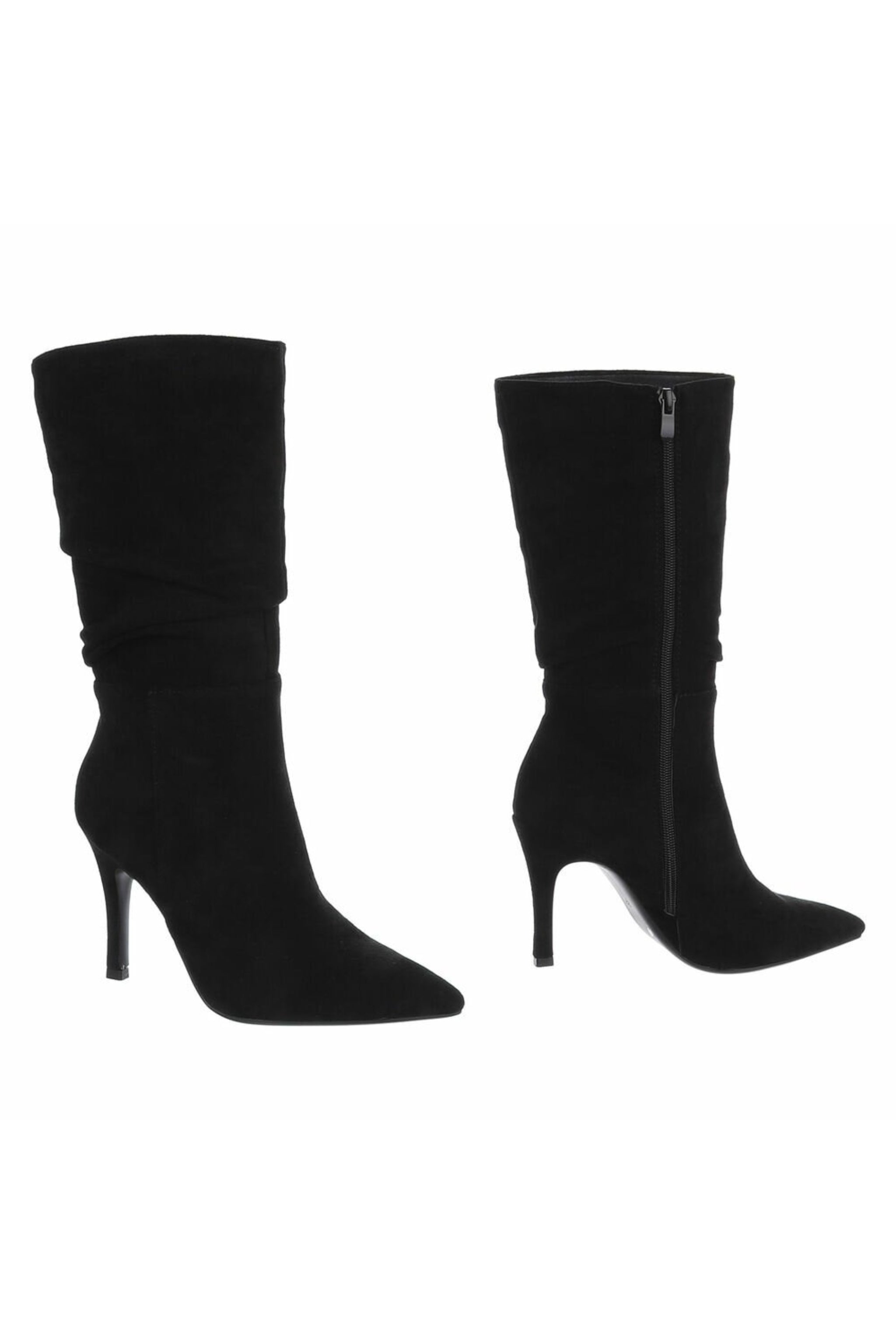 High-Heel Stiefel in Wildlederoptik, schwarz