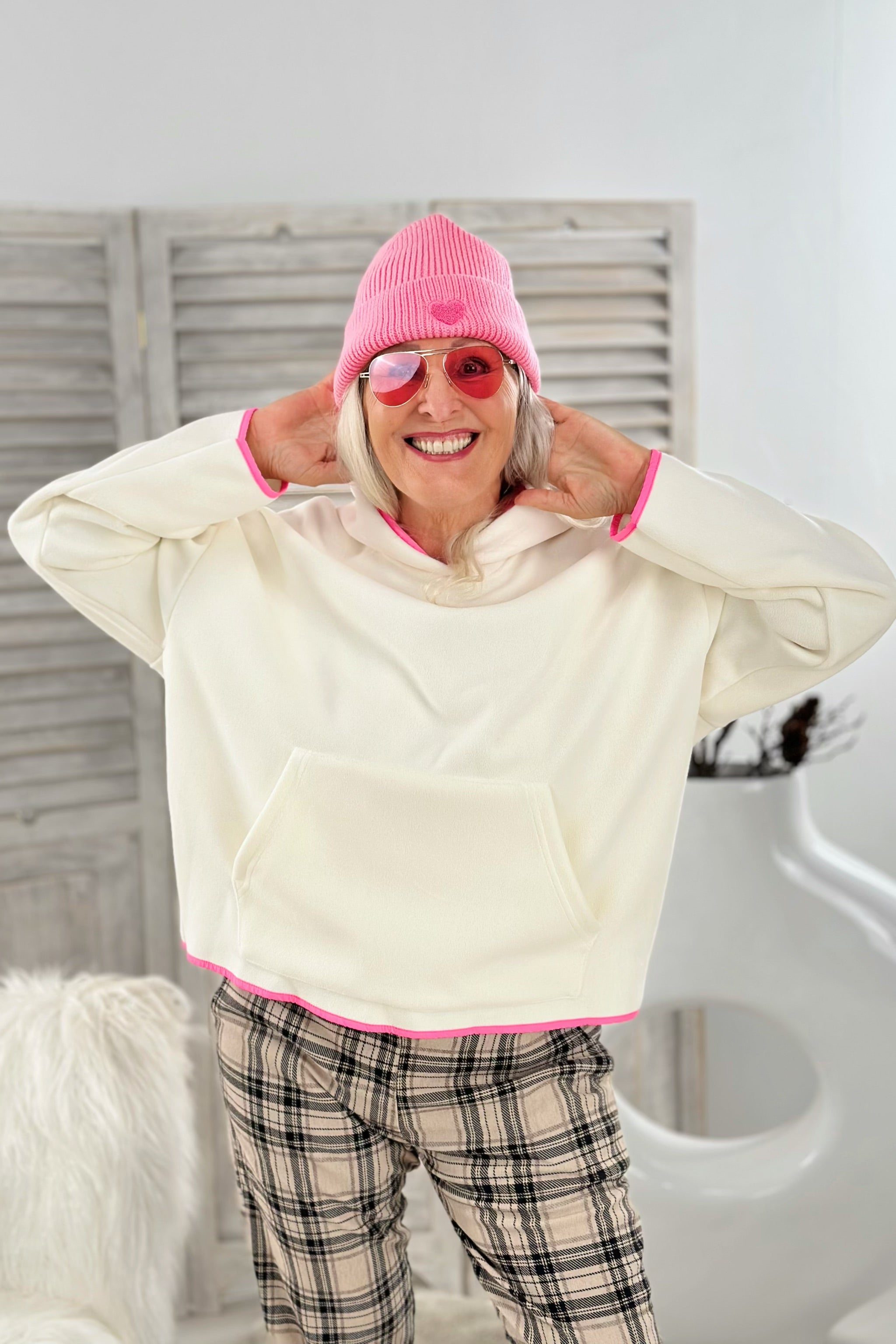 Hoodie Kapuze in pink, ecru-neonpink