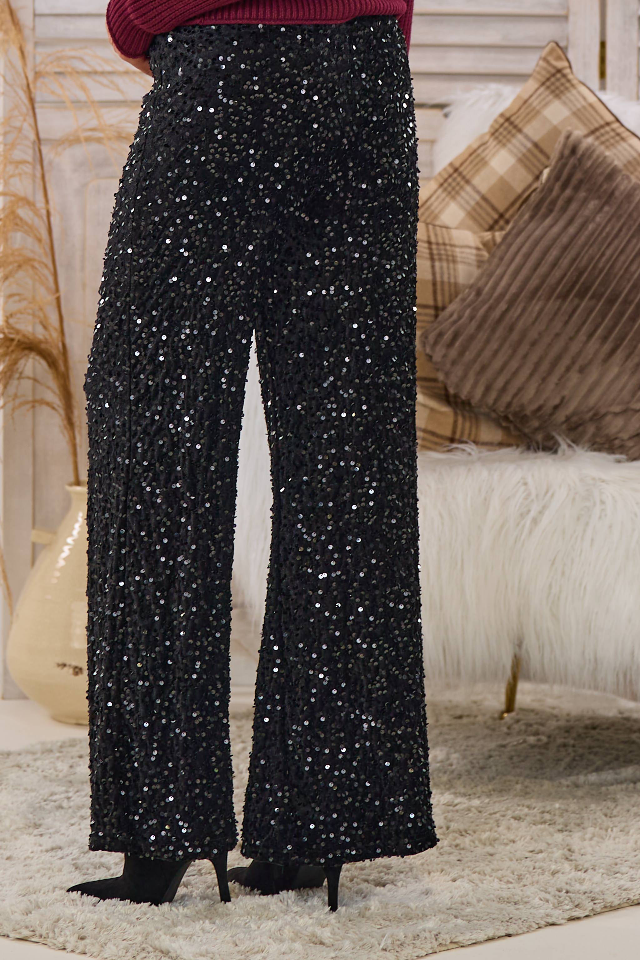 Samthose mit Pailletten, schwarz